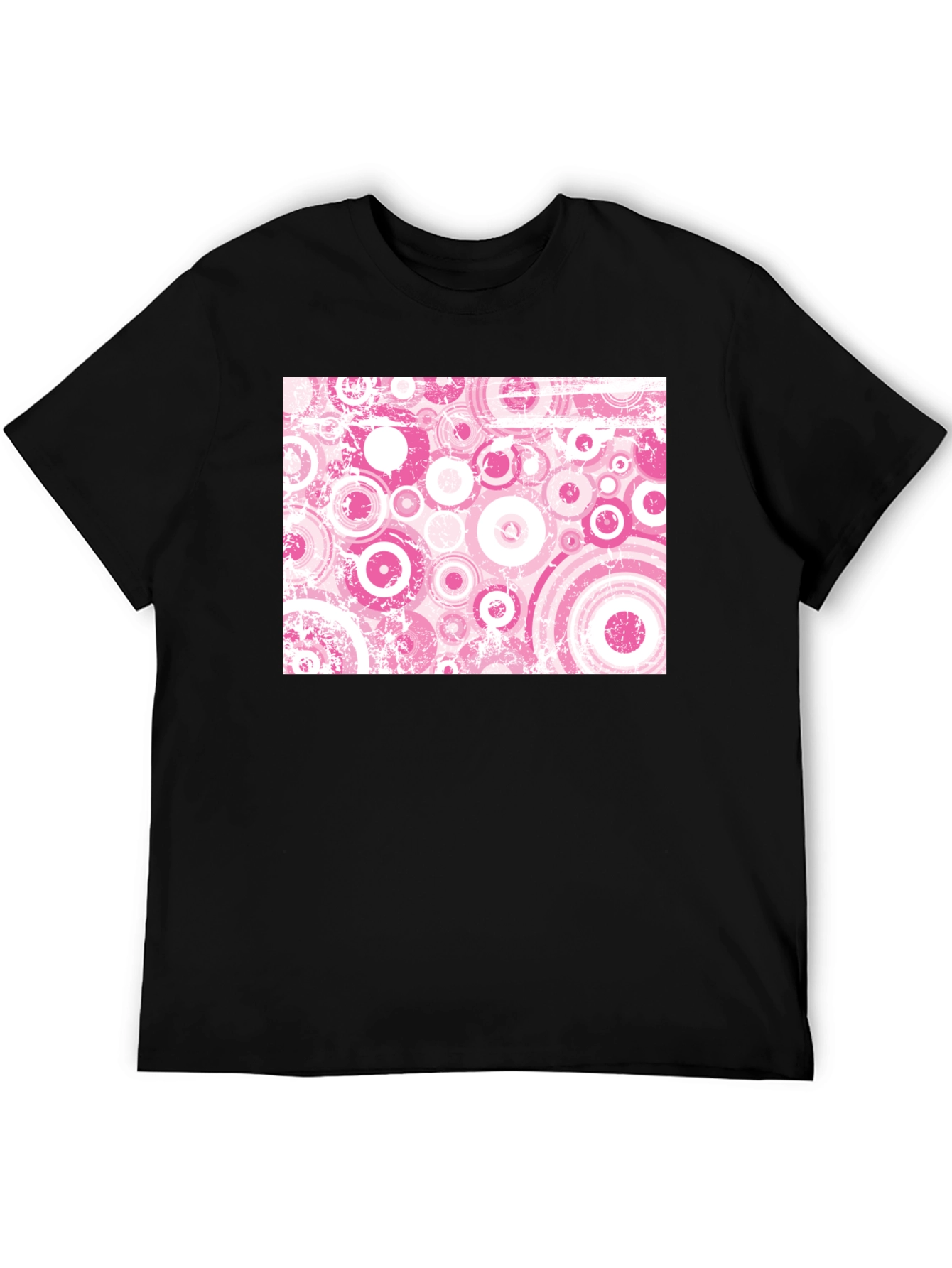 Retro Pink Circle Pattern Black T-Shirt