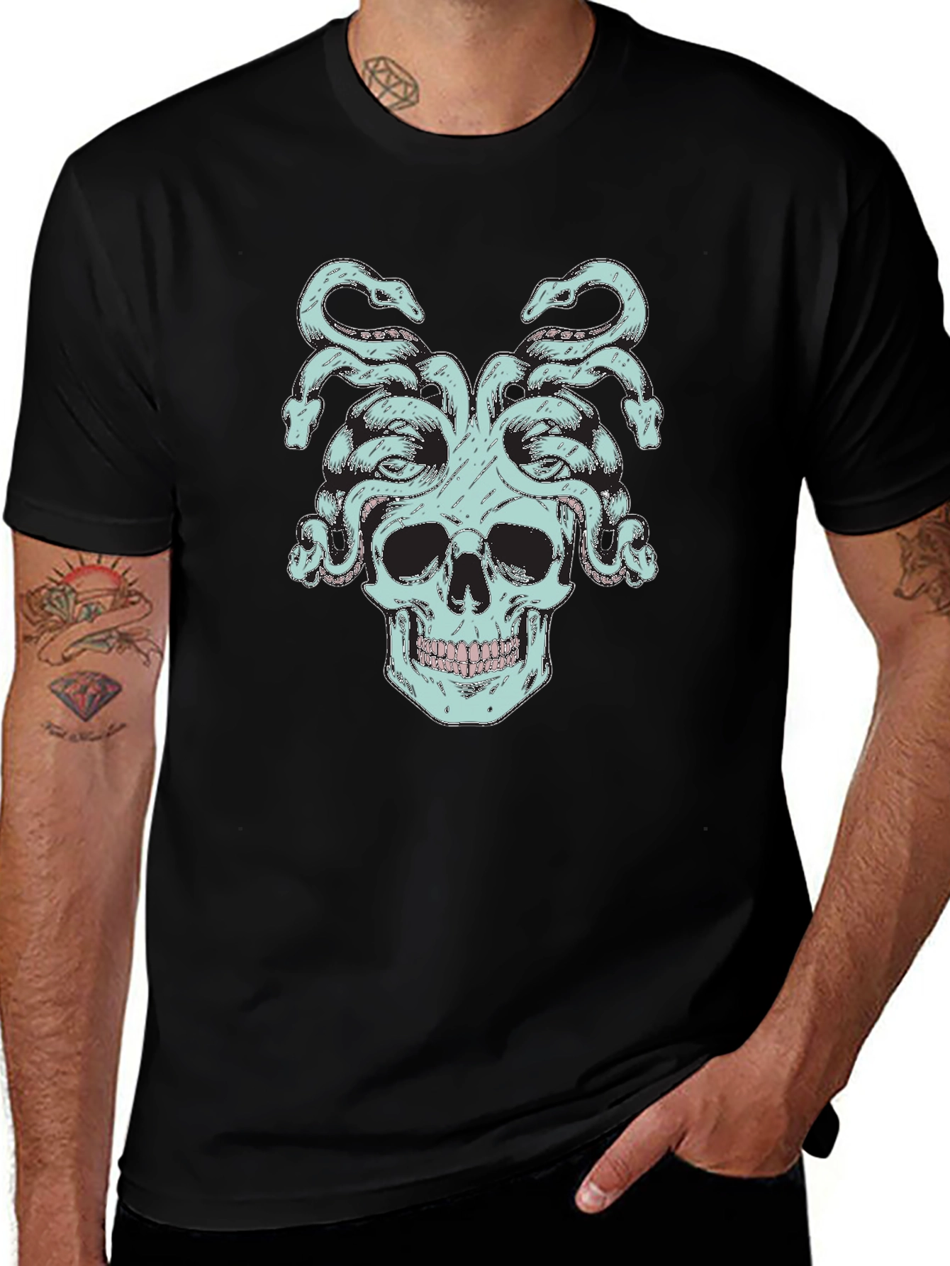 Medusa Skull Graphic Tee - Black Cotton