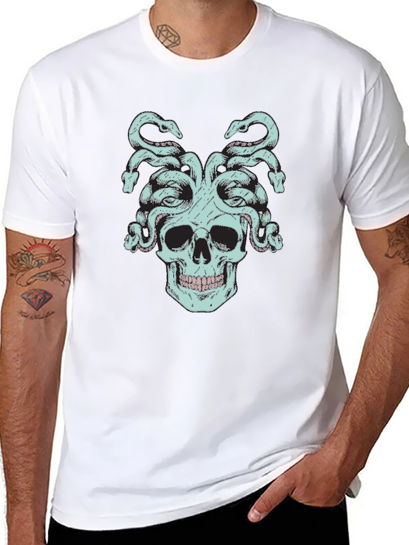 Medusa Skull Graphic Tee - Black Cotton