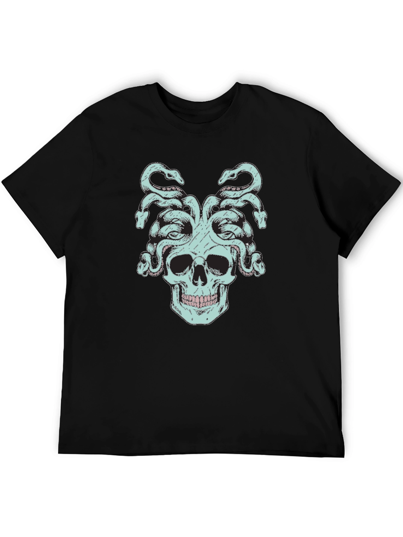 Medusa Skull Graphic Tee - Black Cotton