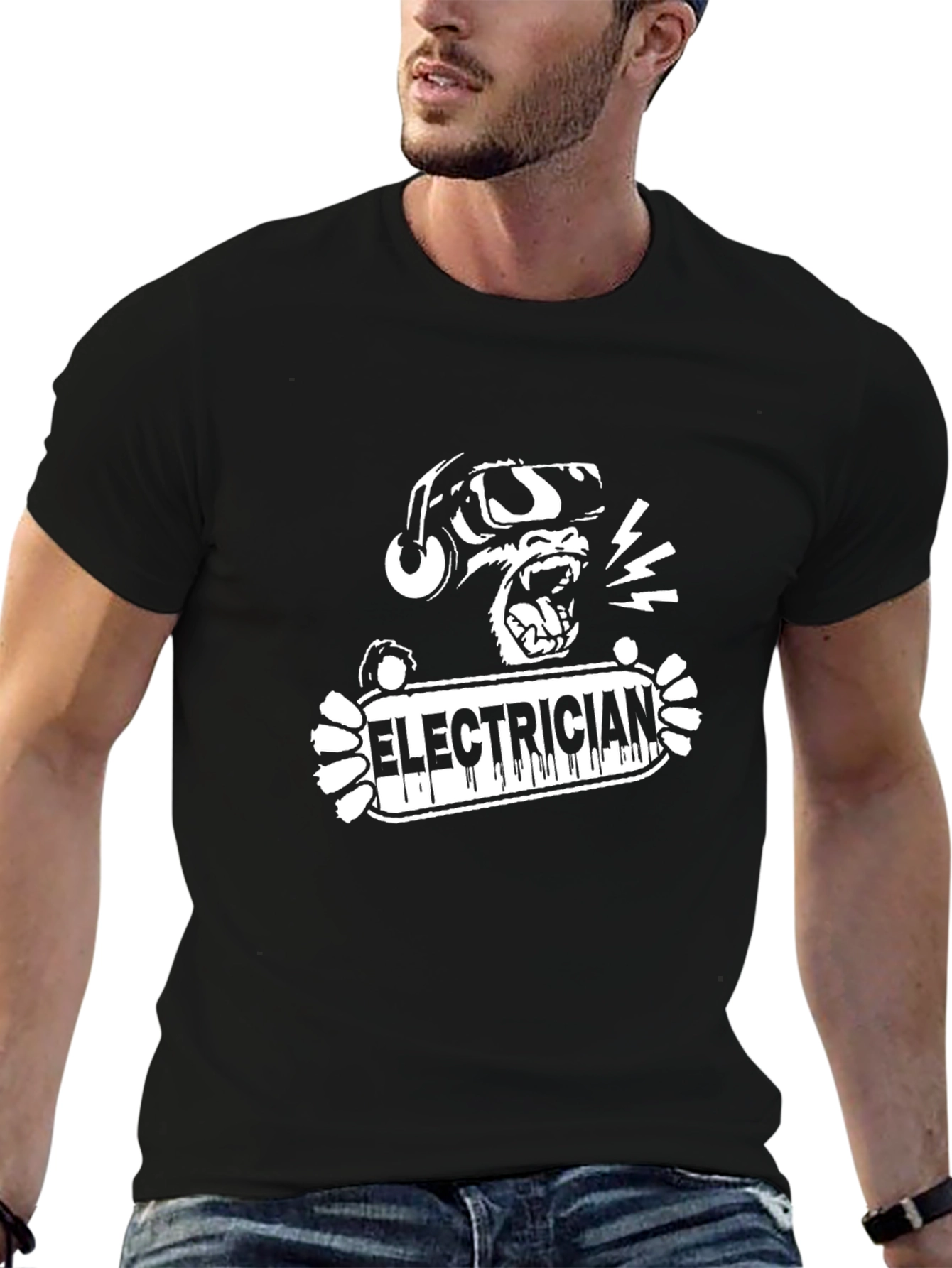 Electrician Monkey Graphic Black T-Shirt
