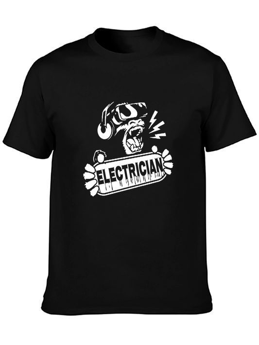 Electrician Monkey Graphic Black T-Shirt