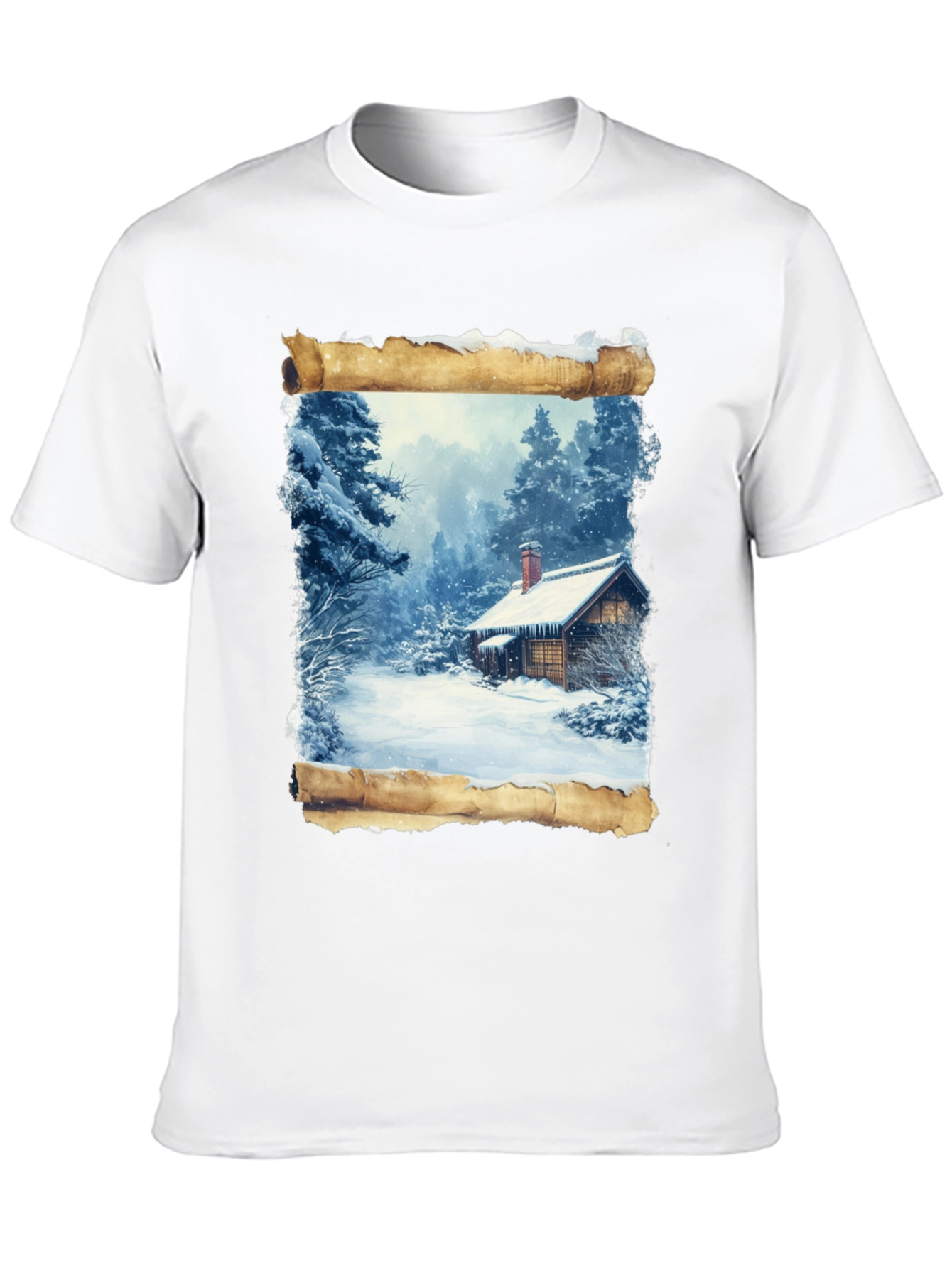 Winter Cabin Scrollwork Tee - Black Graphic T-Shirt