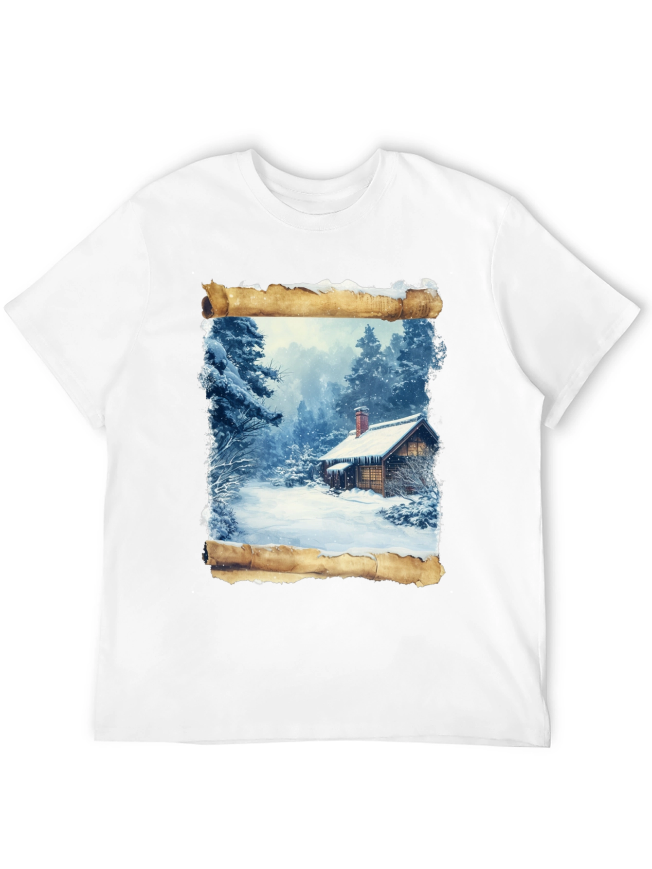 Winter Cabin Scrollwork Tee - Black Graphic T-Shirt