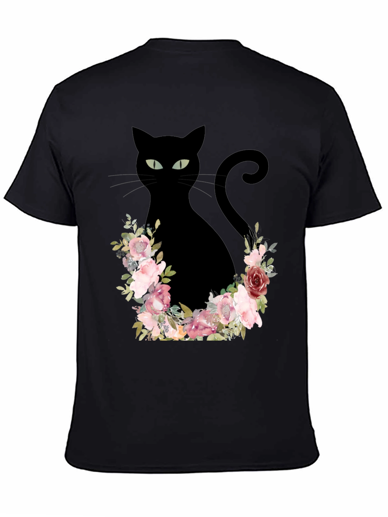 Floral Cat Graphic Tee - Black T-Shirt