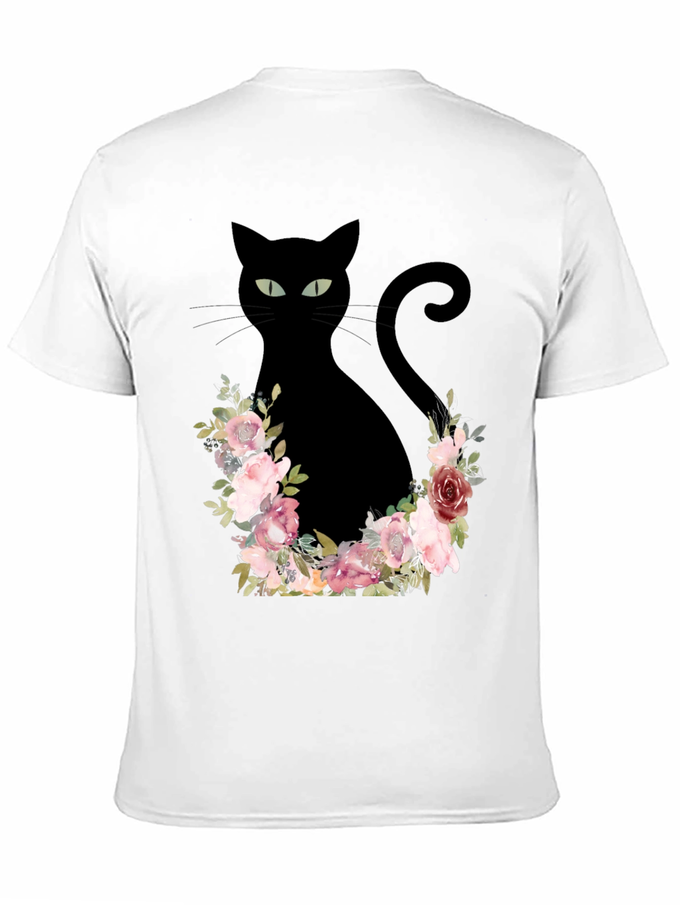 Floral Cat Graphic Tee - Black T-Shirt