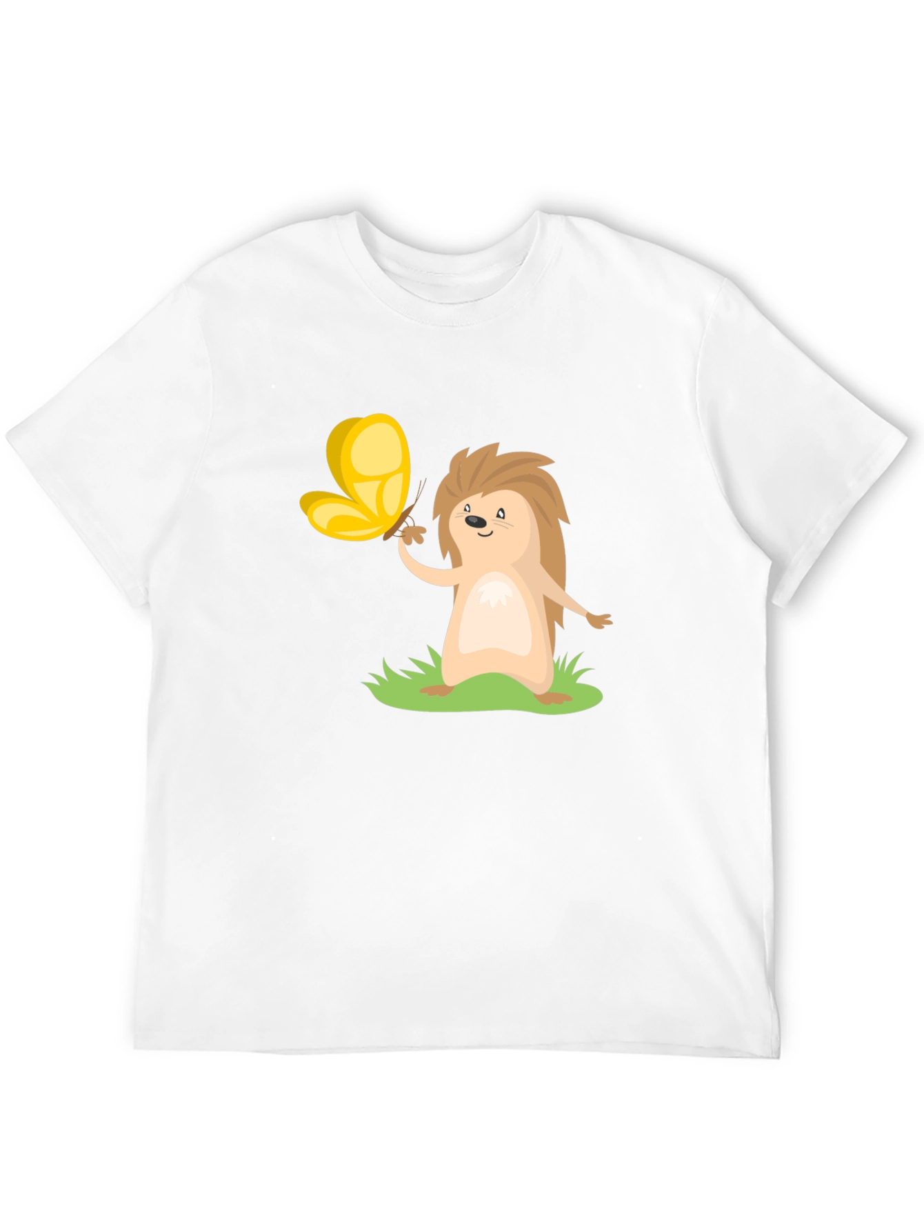 Cute Hedgehog & Butterfly Black T-Shirt
