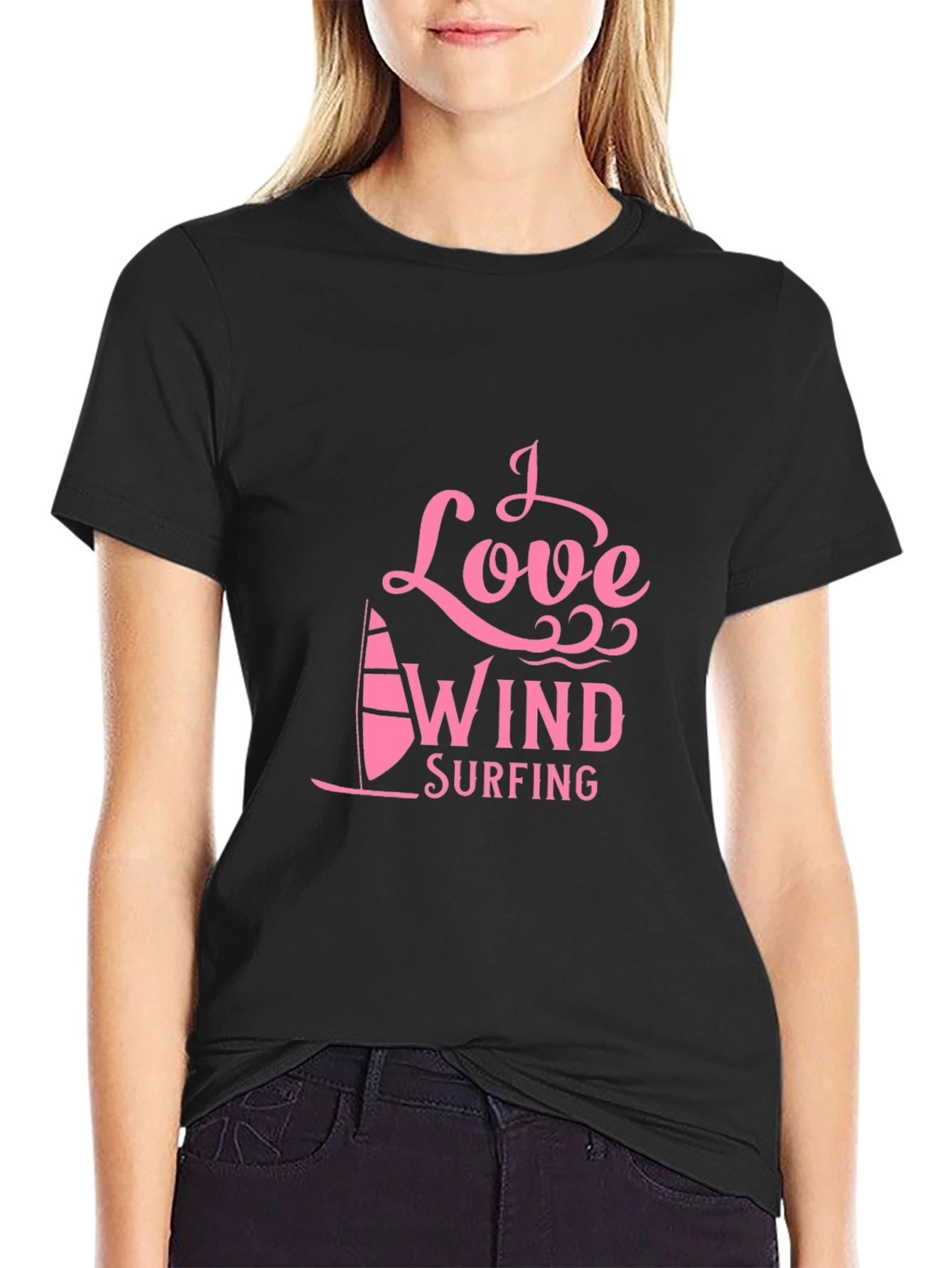 I Love Windsurfing Black T-Shirt