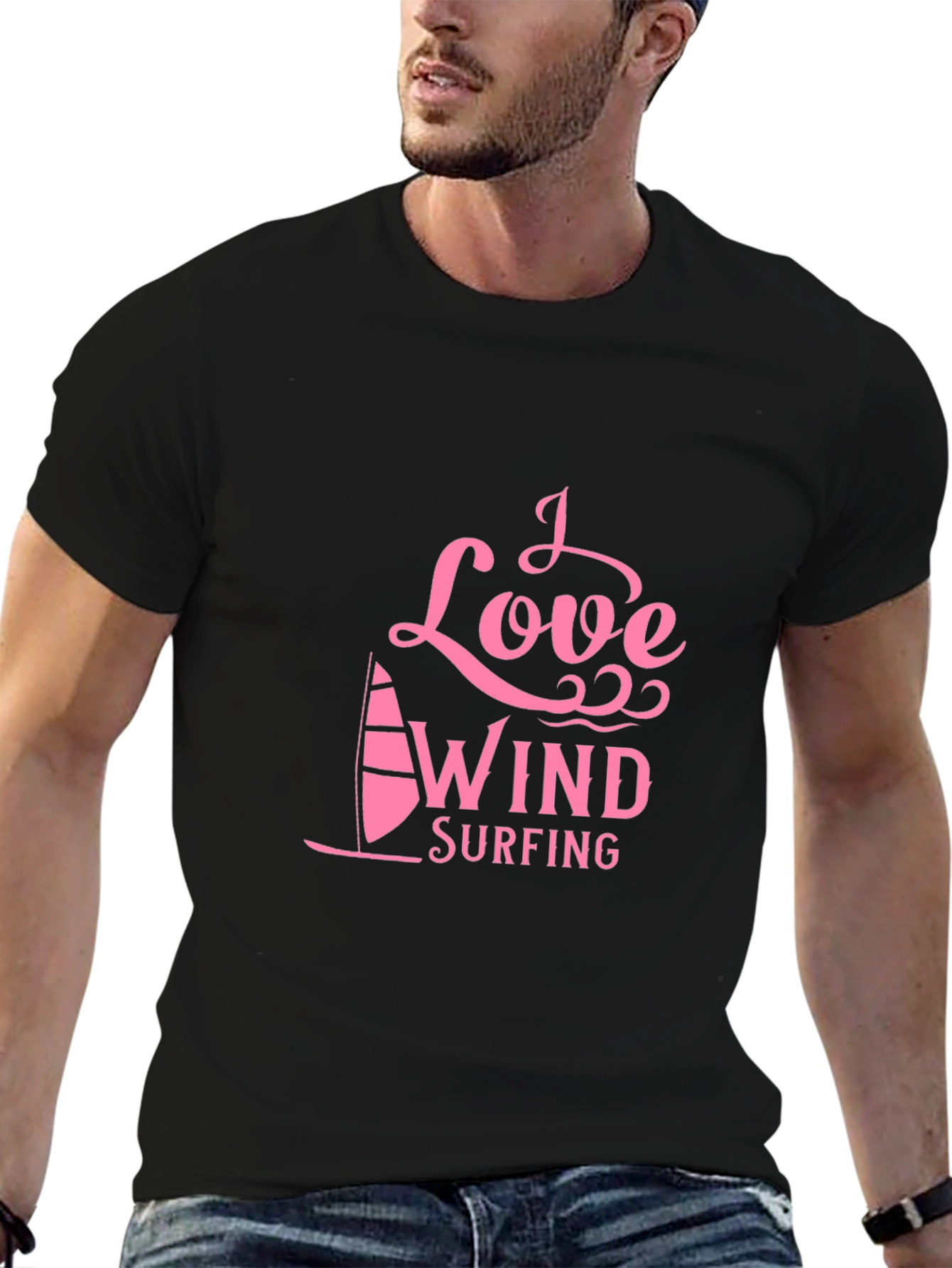 I Love Windsurfing Black T-Shirt