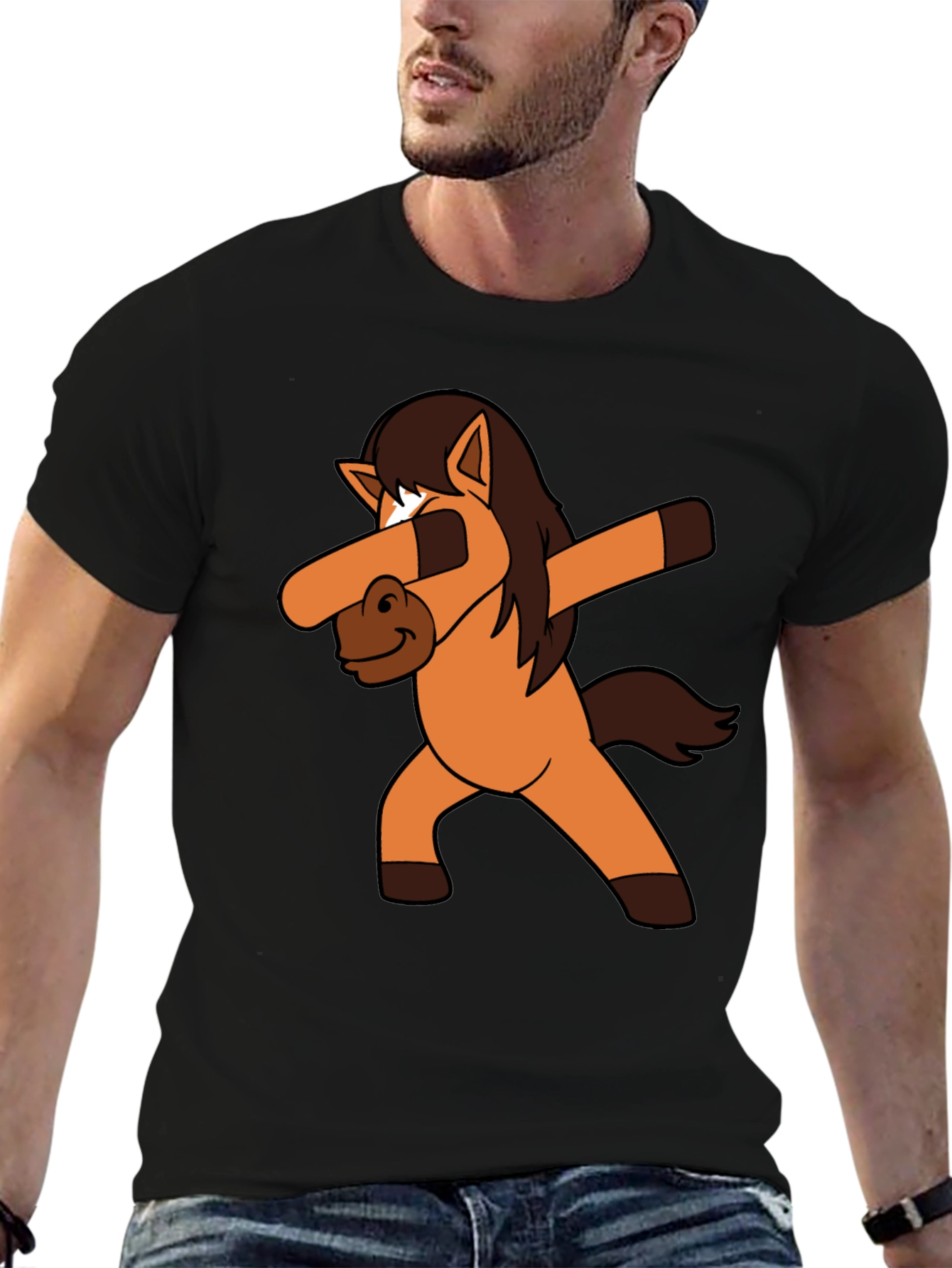 Dabbing Horse Black Cotton T-Shirt