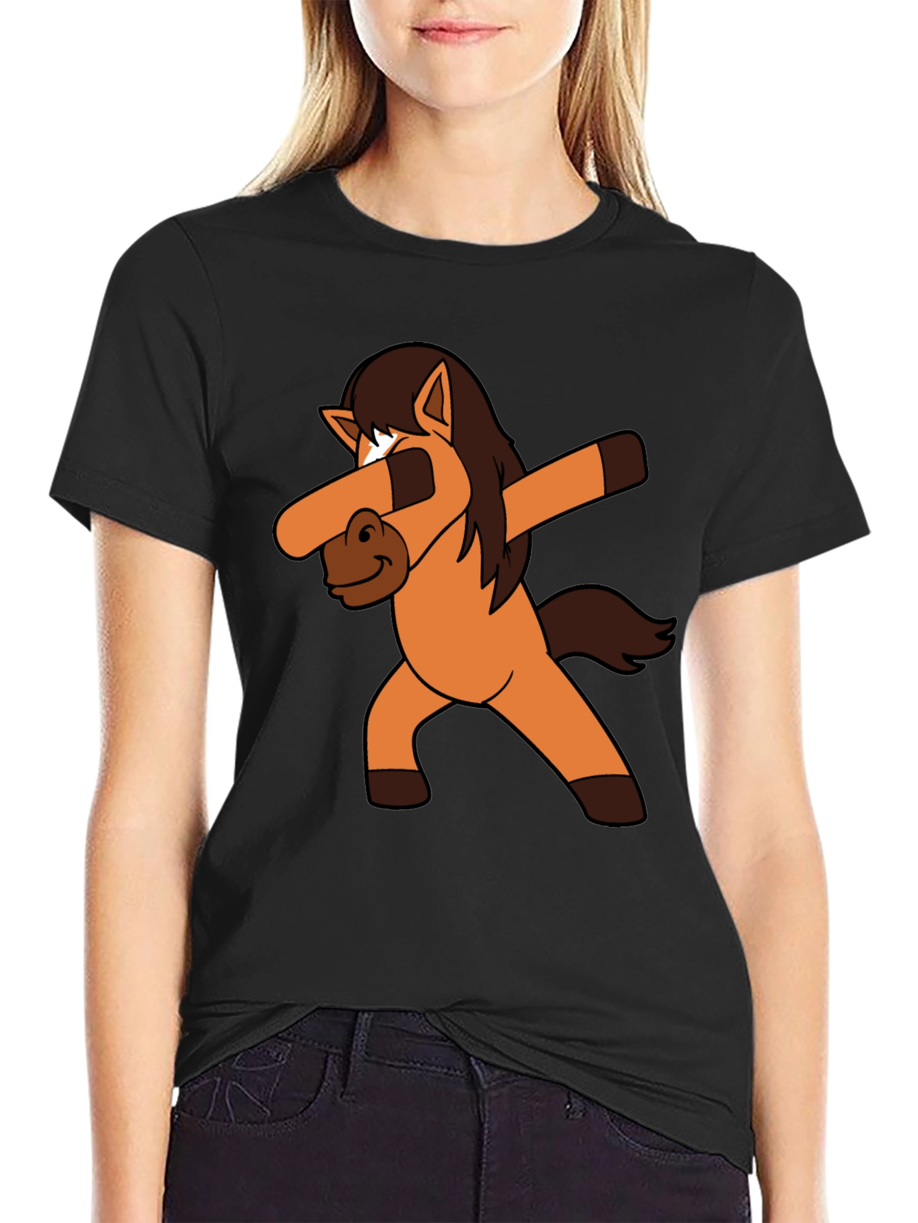Dabbing Horse Black Cotton T-Shirt
