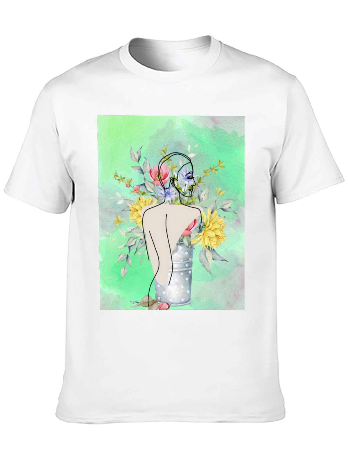 Floral Woman Graphic Tee - Modern Art Shirt