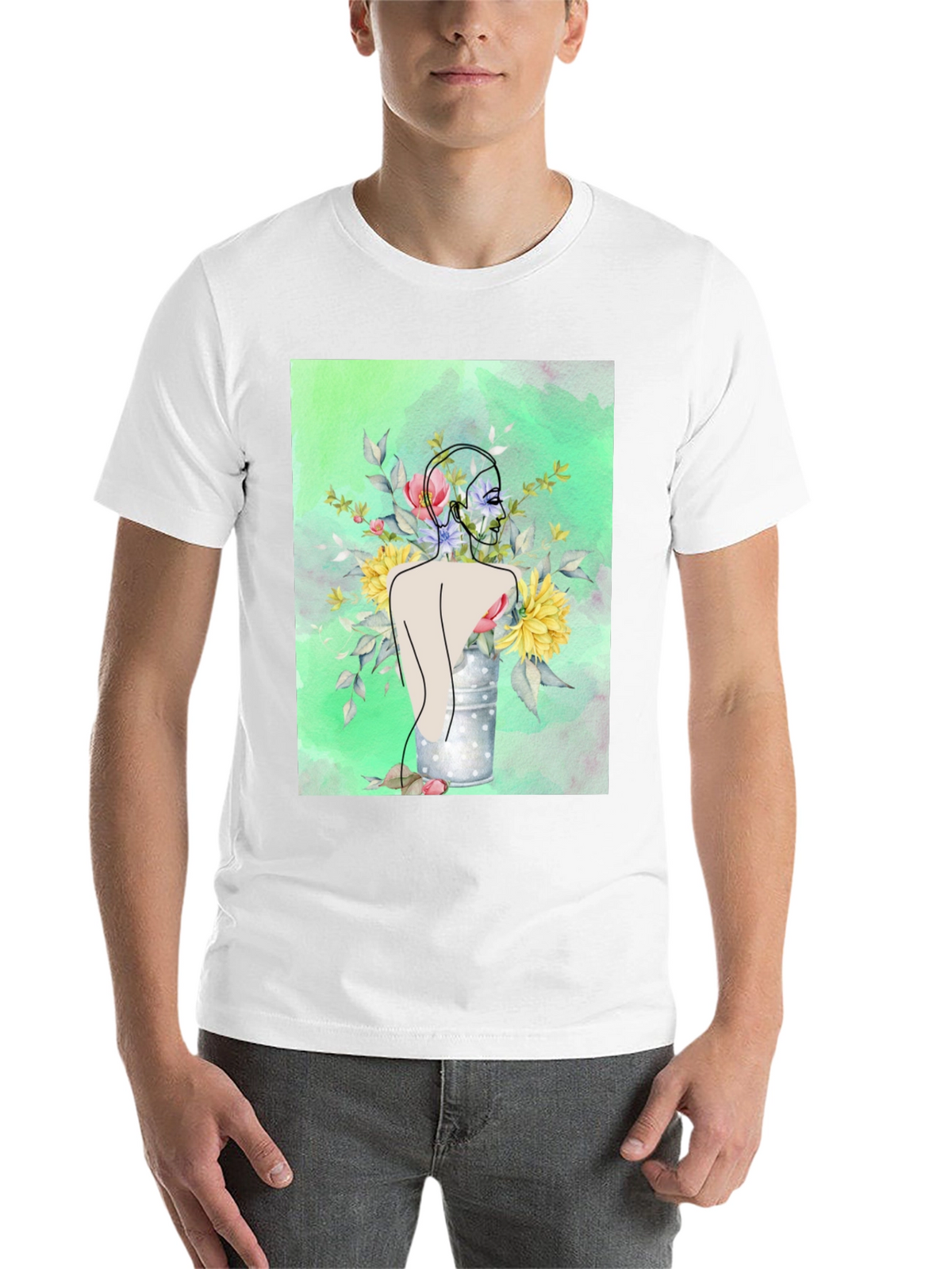 Floral Woman Graphic Tee - Modern Art Shirt