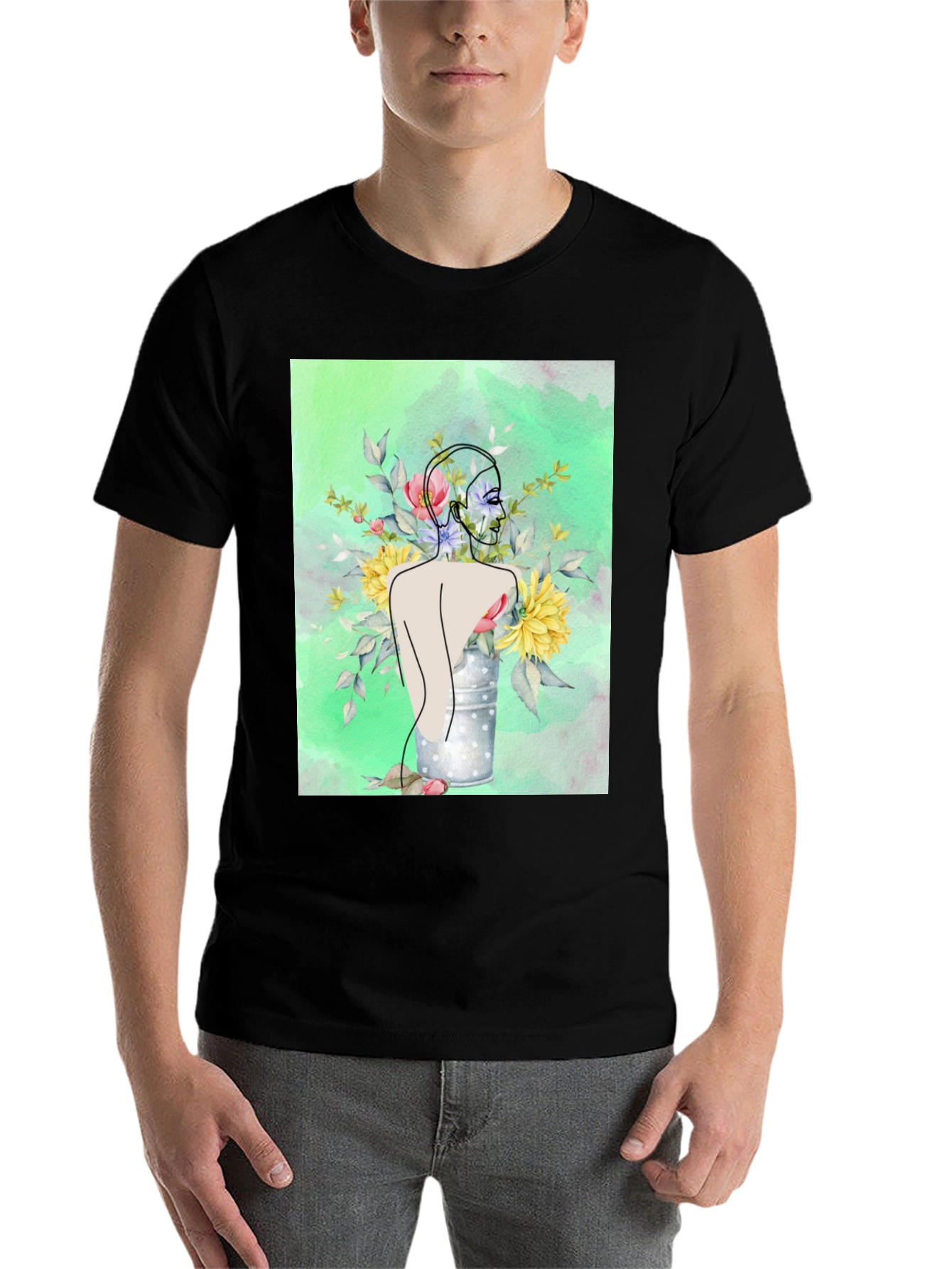 Floral Woman Graphic Tee - Modern Art Shirt