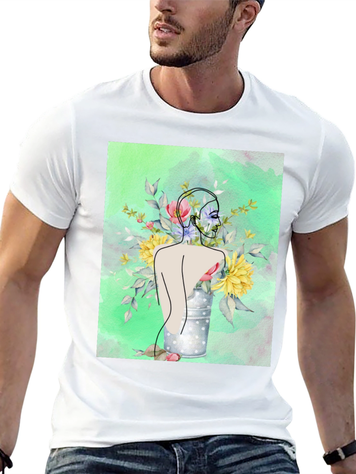 Floral Woman Graphic Tee - Modern Art Shirt