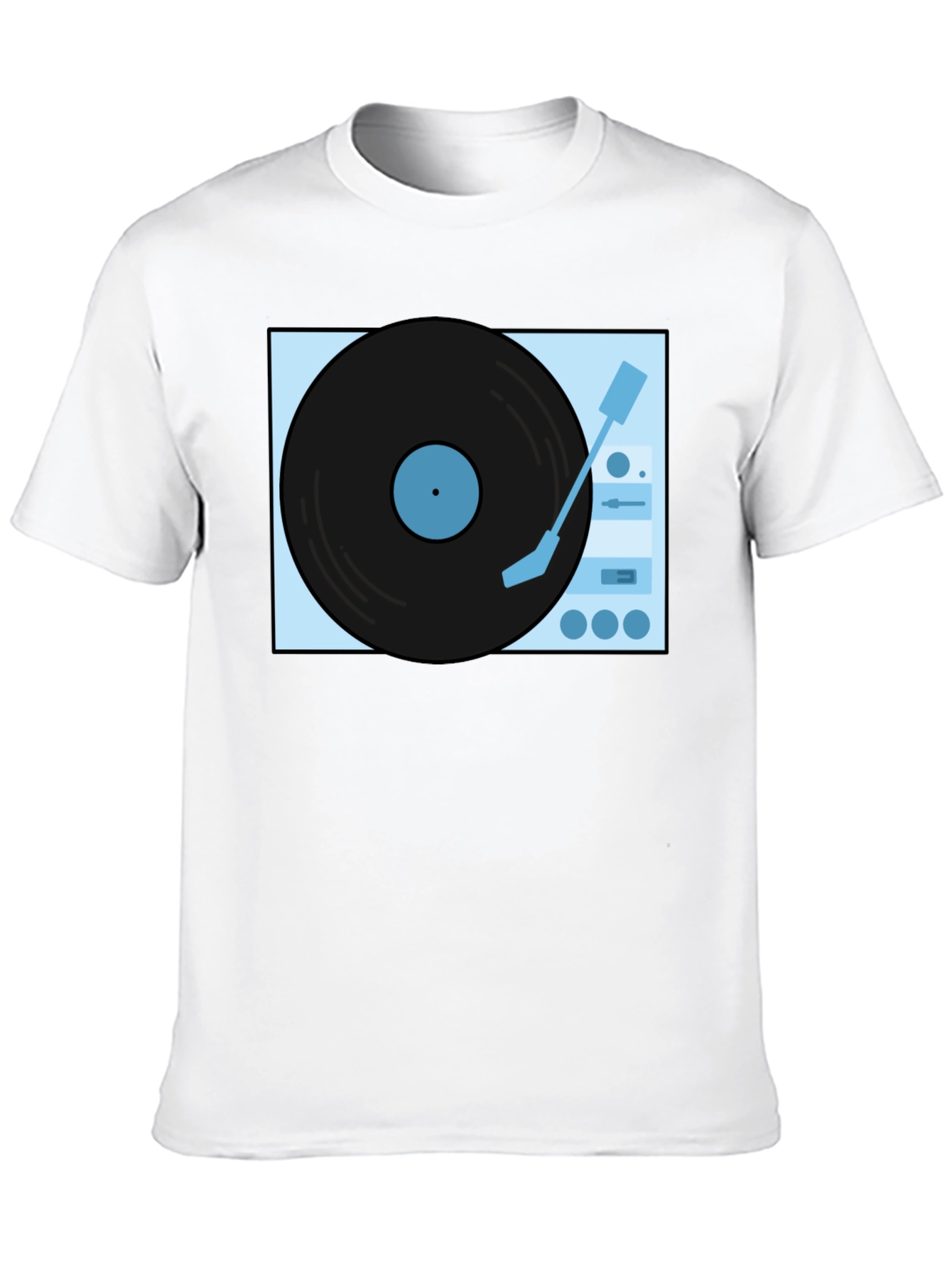 Retro Turntable Graphic Tee - Black Cotton Casual Shirt