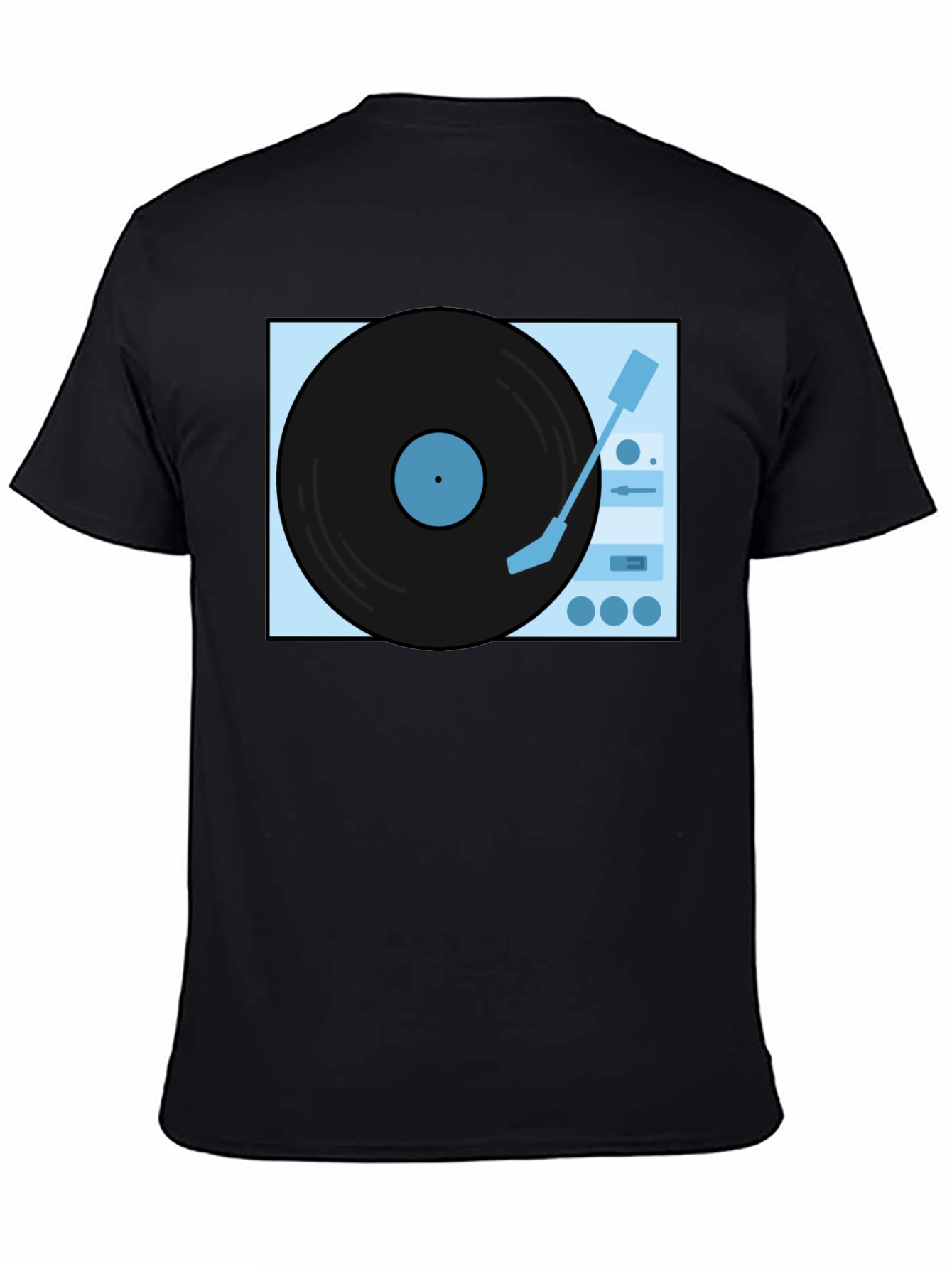 Retro Turntable Graphic Tee - Black Cotton Casual Shirt