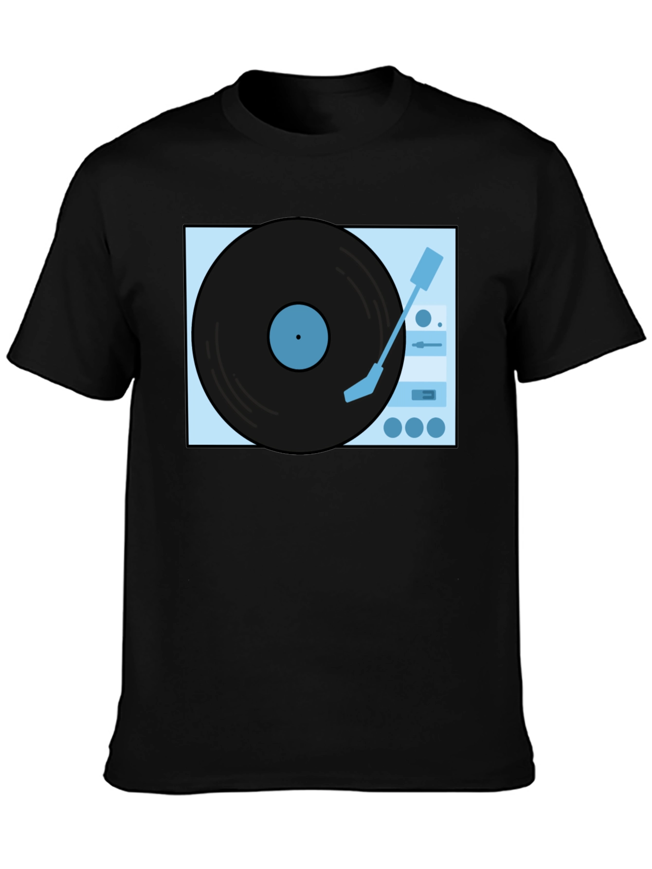 Retro Turntable Graphic Tee - Black Cotton Casual Shirt