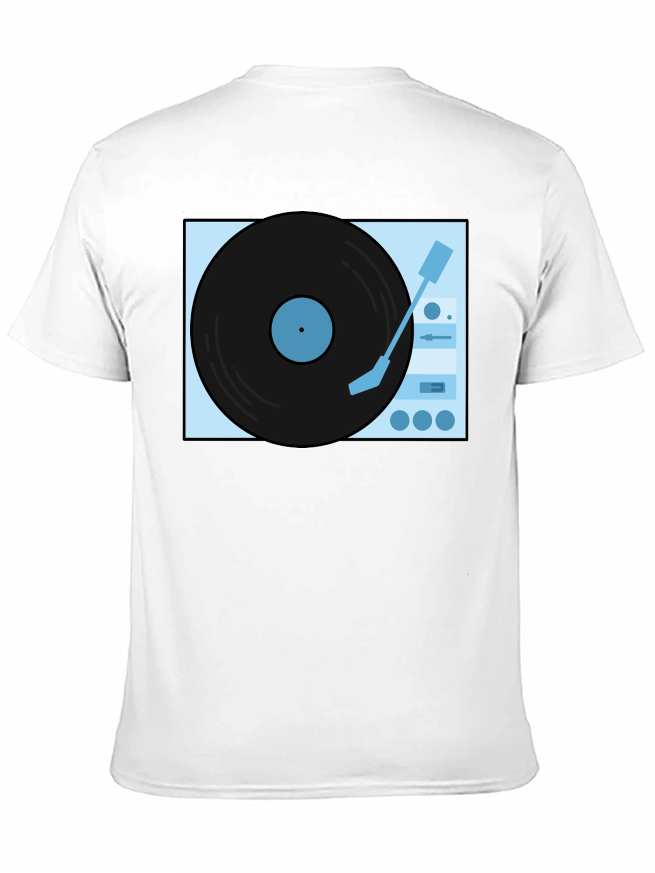 Retro Turntable Graphic Tee - Black Cotton Casual Shirt