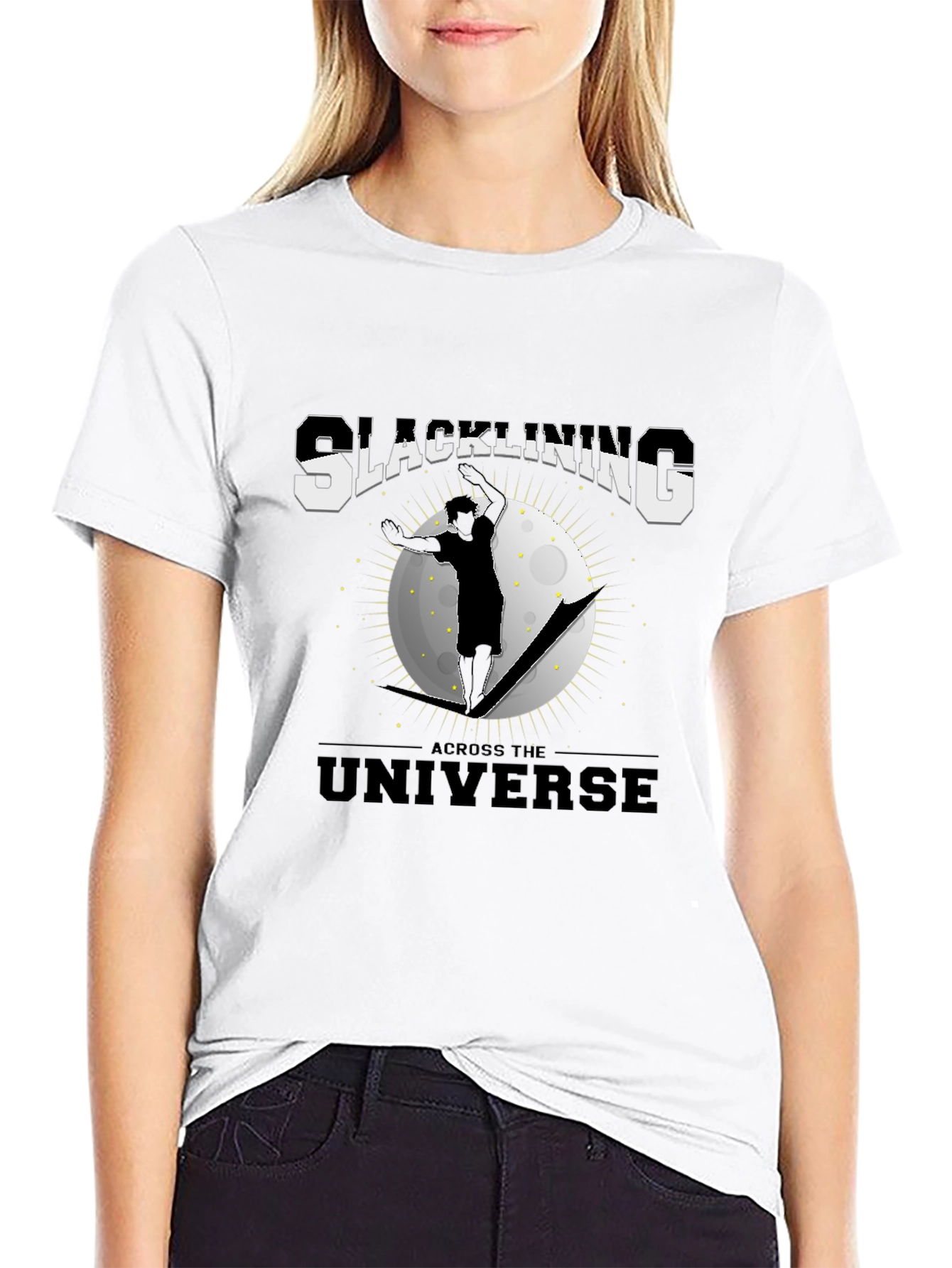 Slacklining Across The Universe Black T-Shirt