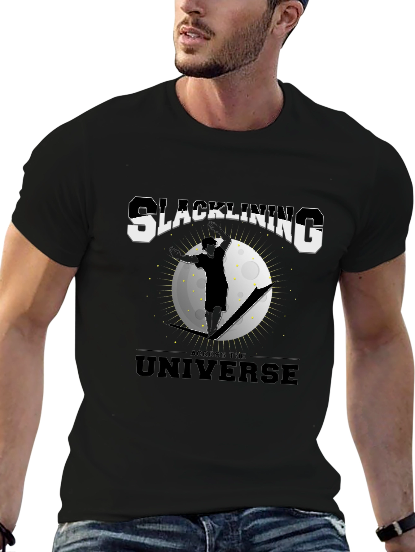 Slacklining Across The Universe Black T-Shirt