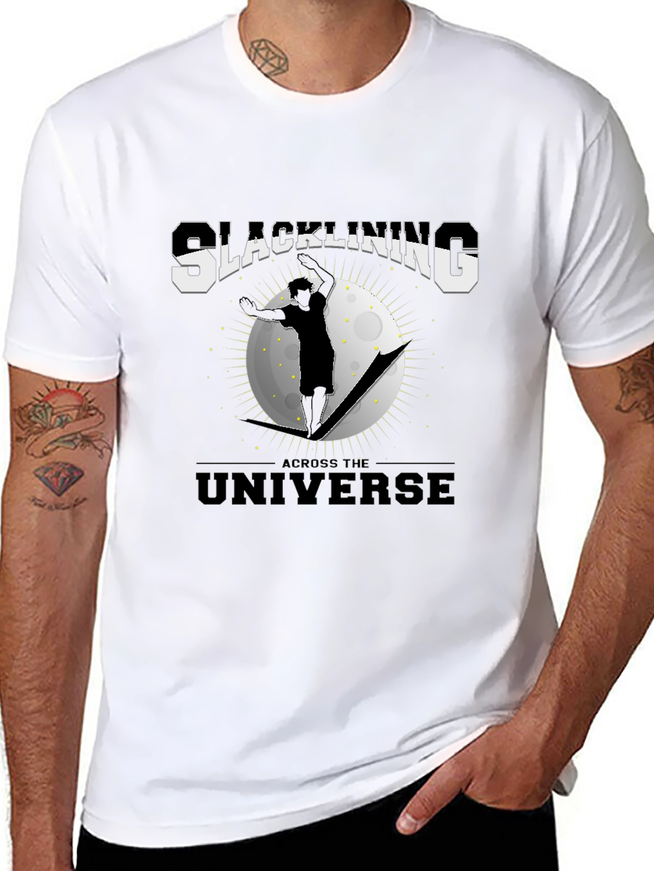 Slacklining Across The Universe Black T-Shirt