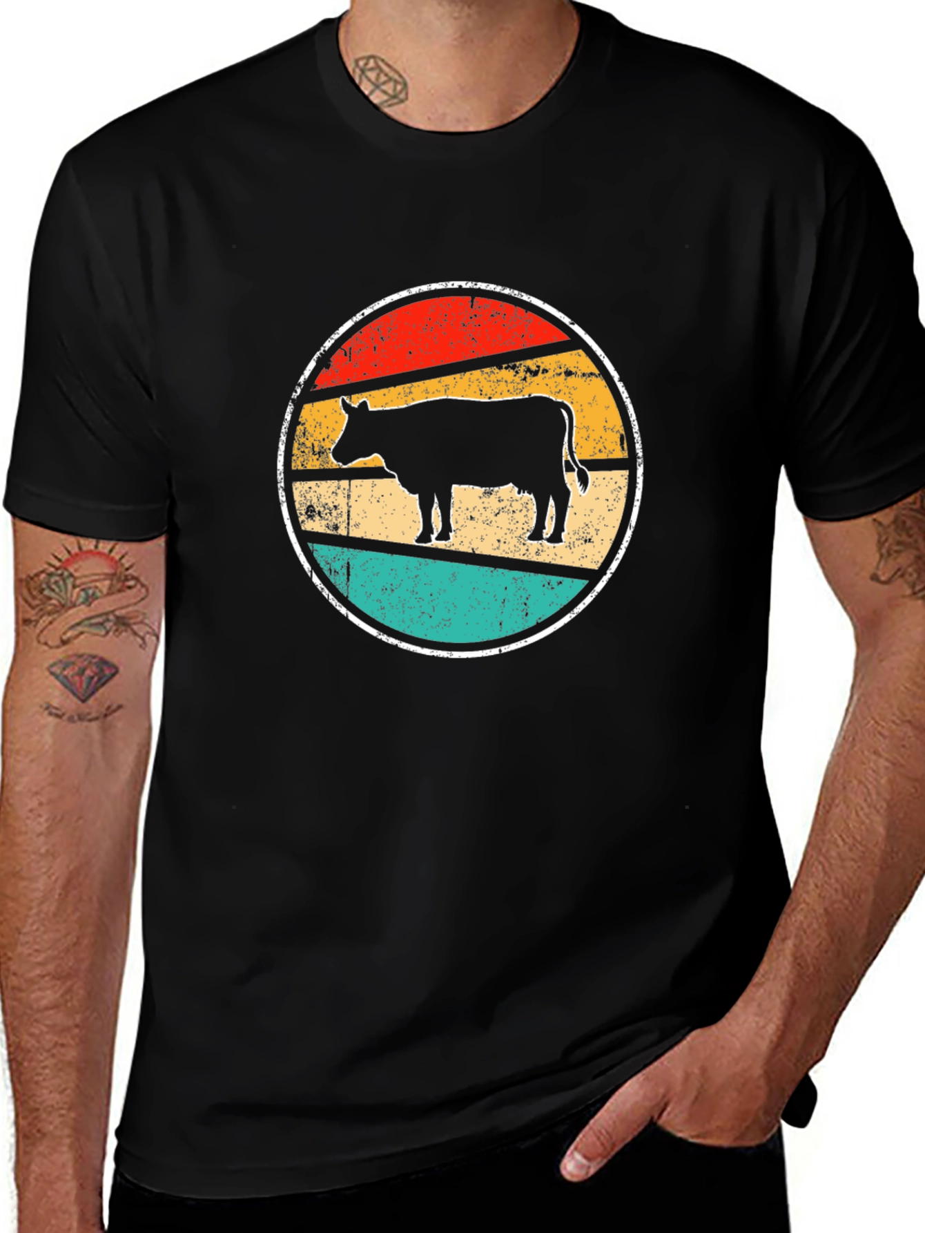 Retro Cow Graphic Tee - Farm Animal T-Shirt