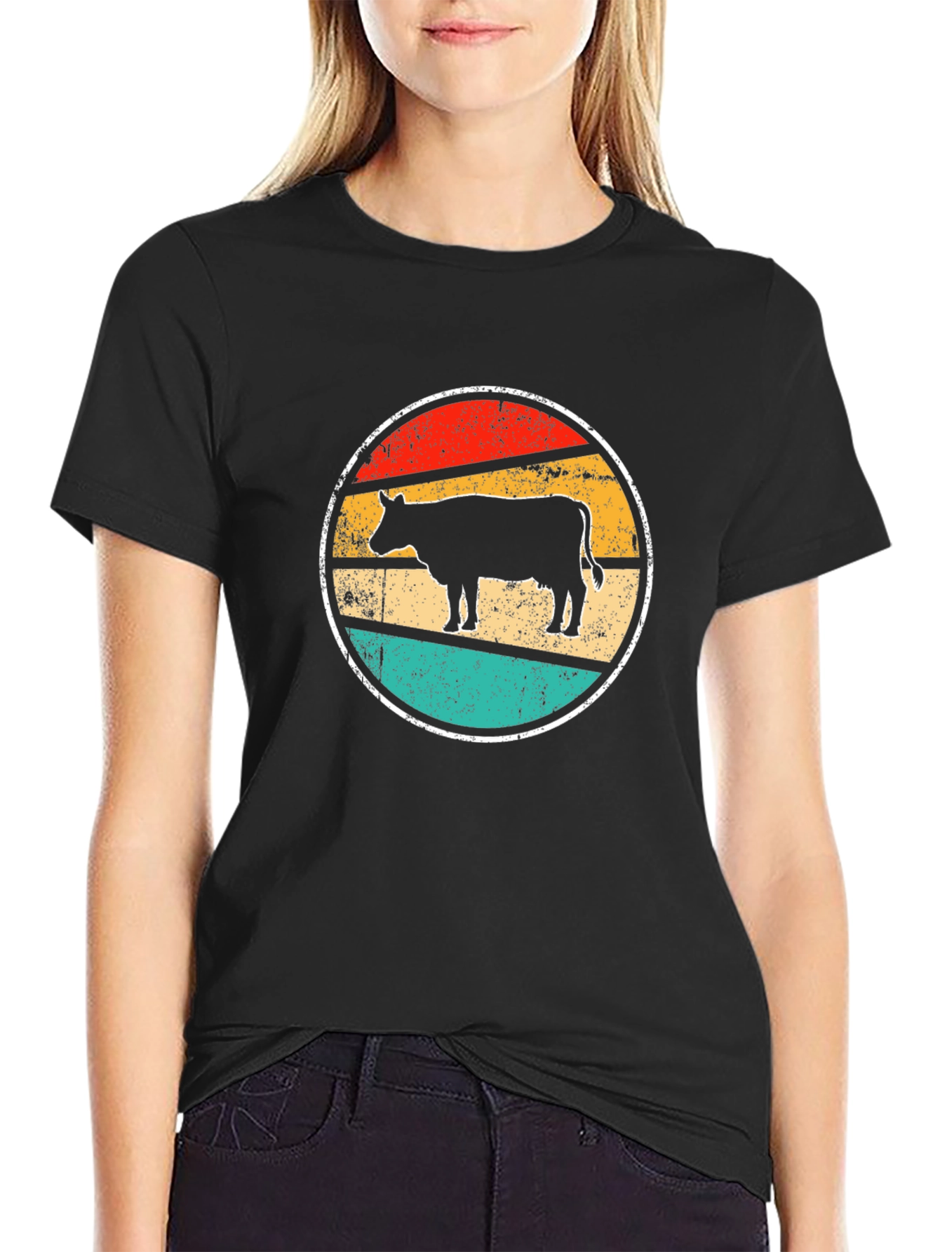 Retro Cow Graphic Tee - Farm Animal T-Shirt