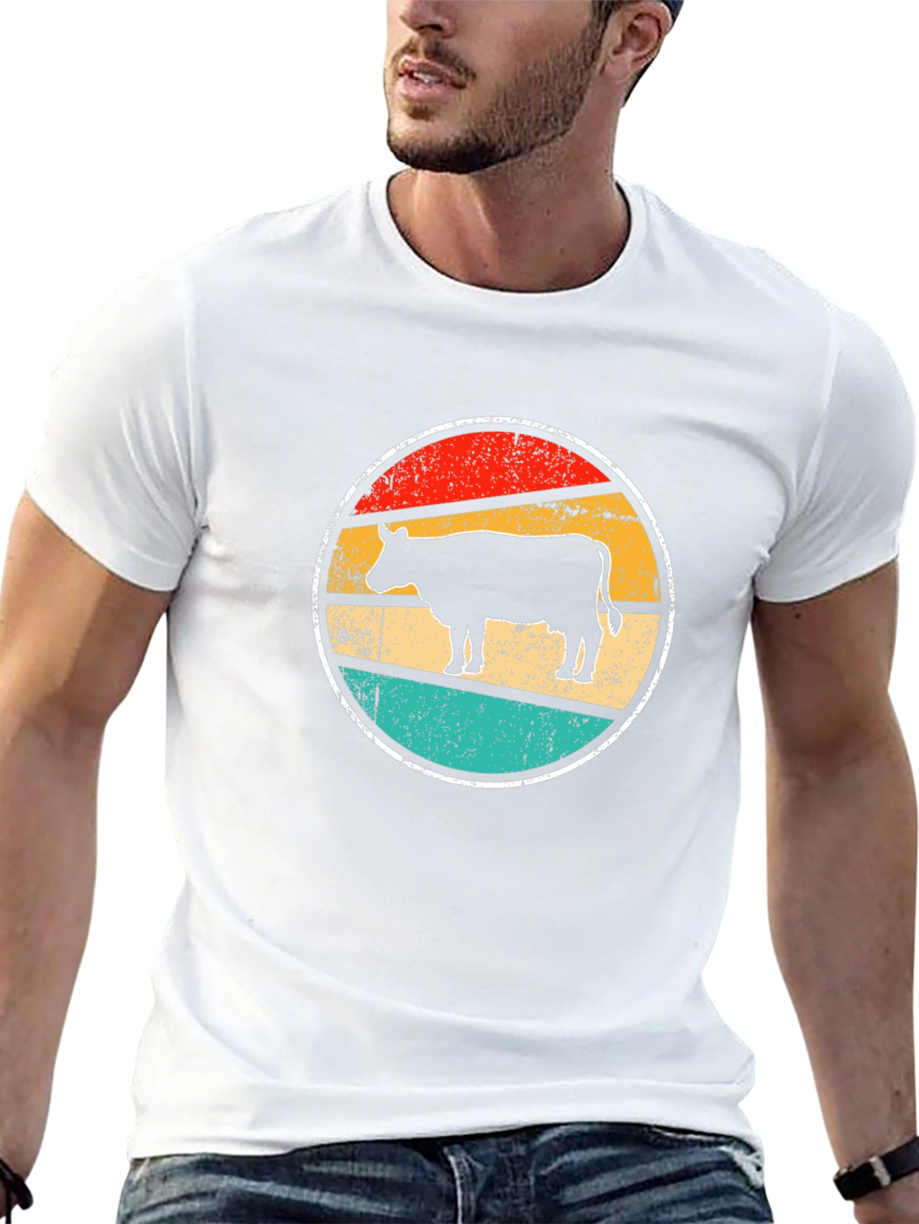 Retro Cow Graphic Tee - Farm Animal T-Shirt
