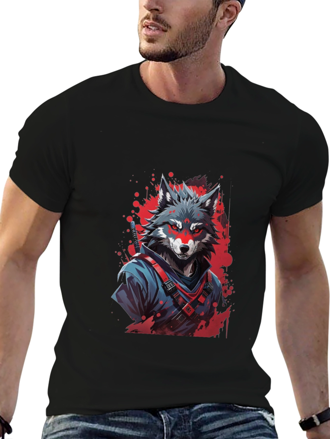 Wolf Ninja Graphic Tee - Mens Black T-Shirt