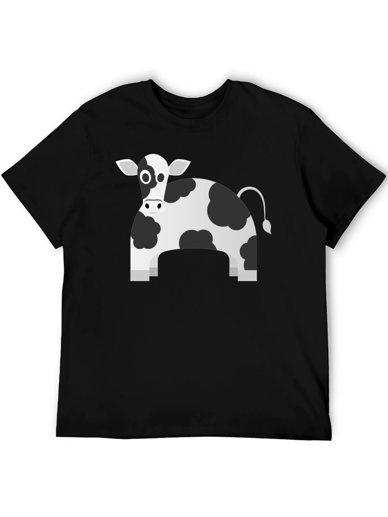 Black T-Shirt with Cartoon Cow Print