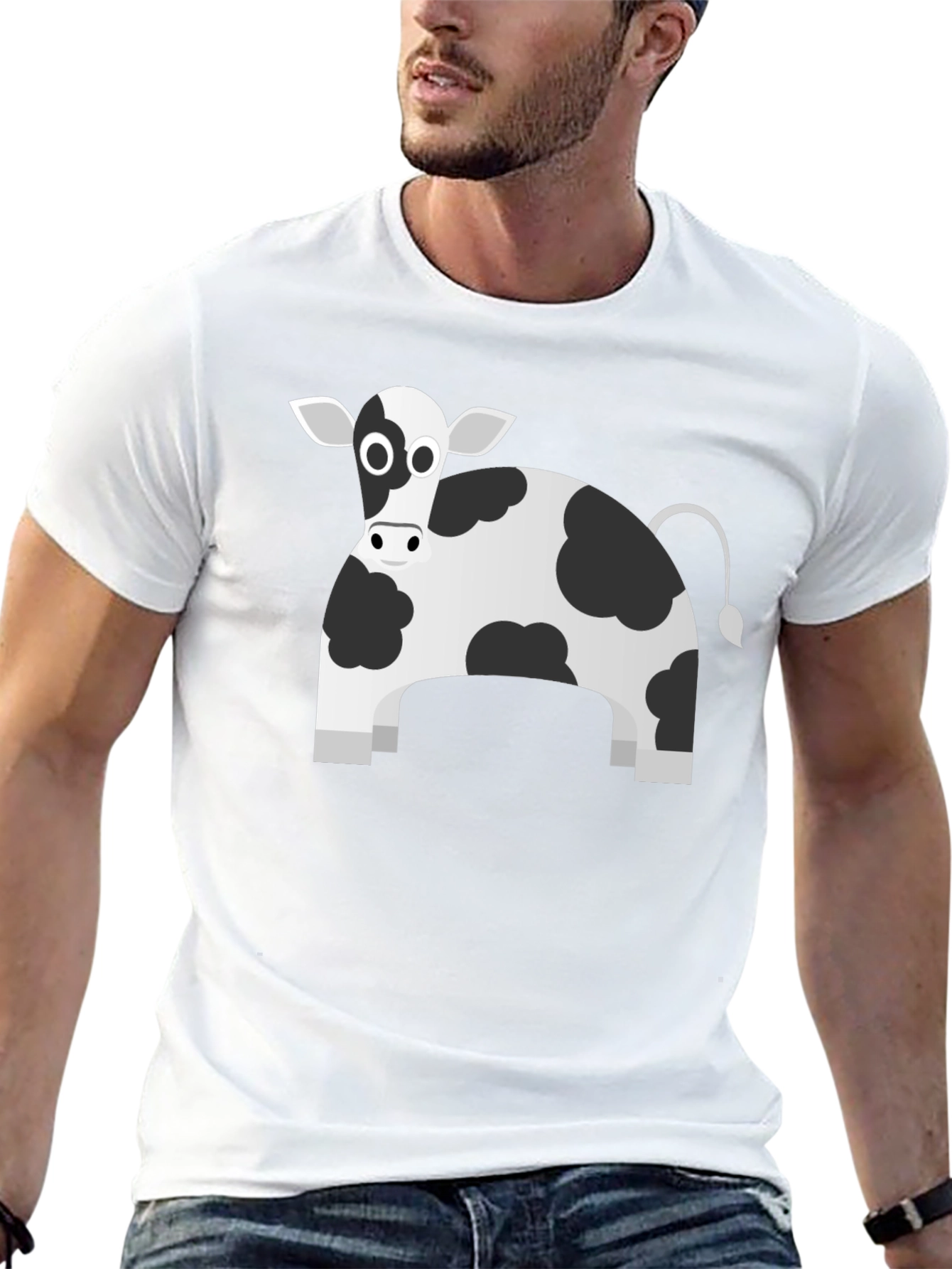 Black T-Shirt with Cartoon Cow Print