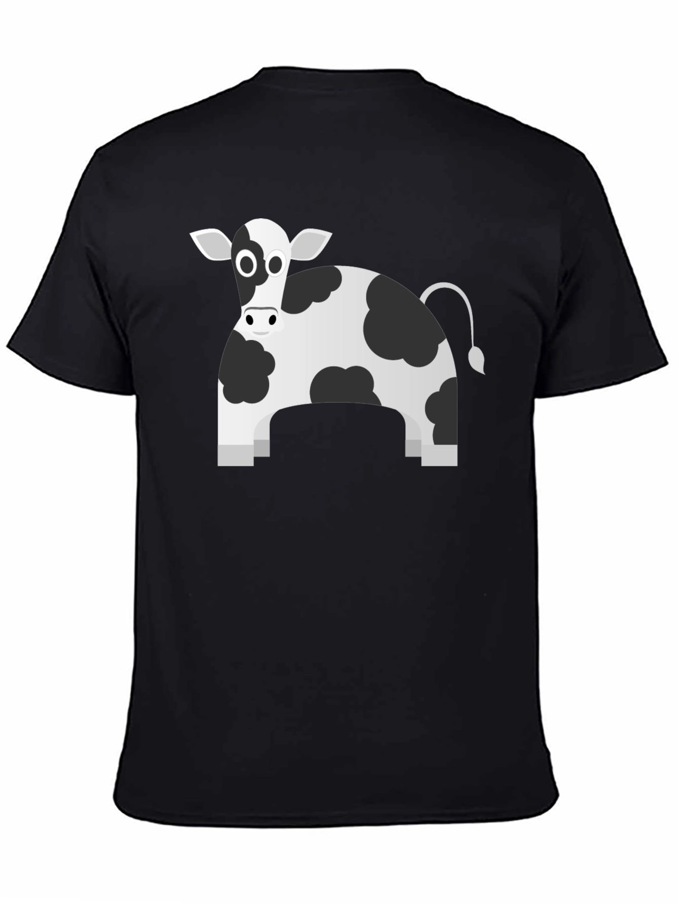 Black T-Shirt with Cartoon Cow Print
