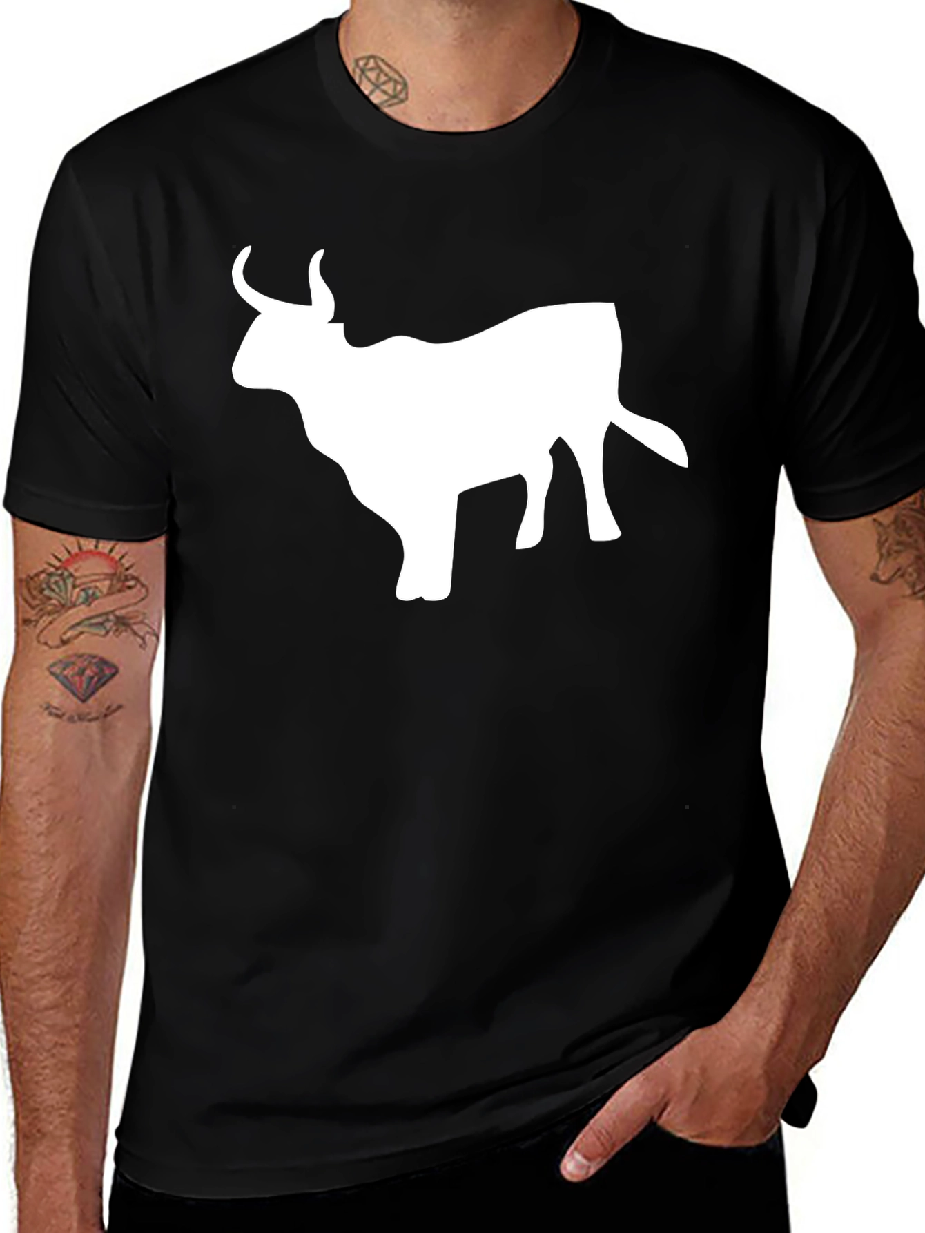 Bull Silhouette Graphic T-Shirt - Black Cotton Tee