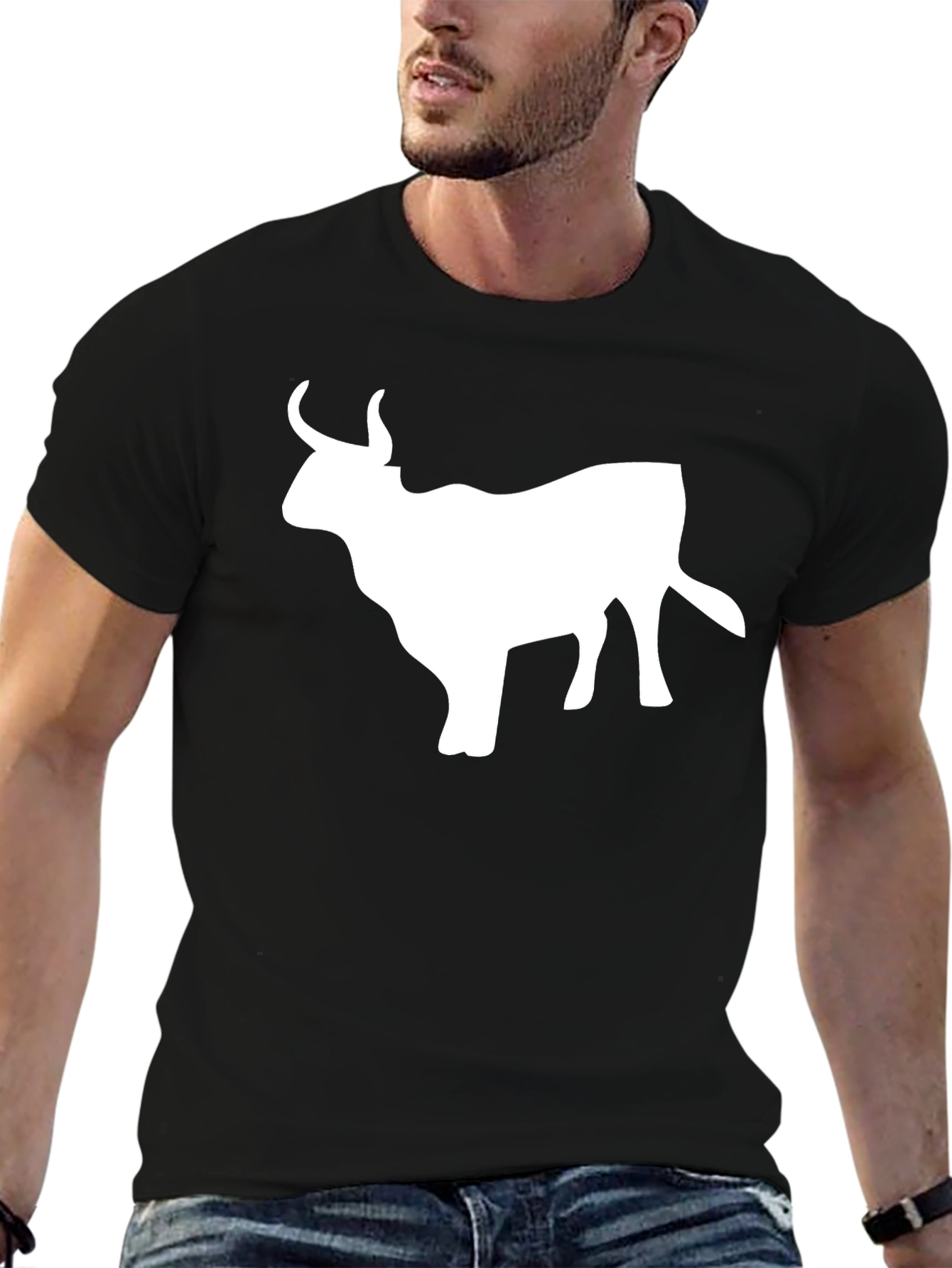 Bull Silhouette Graphic T-Shirt - Black Cotton Tee