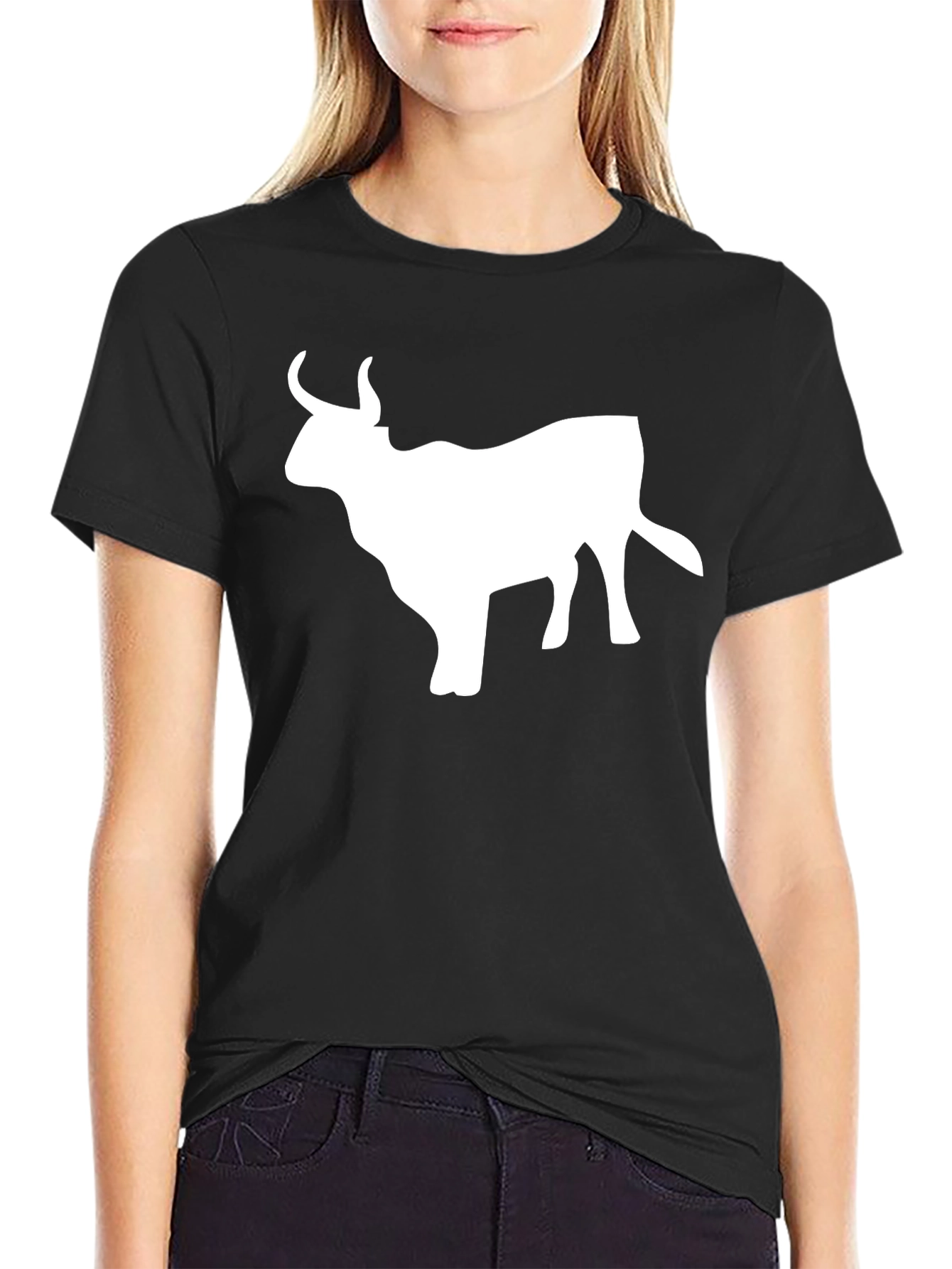 Bull Silhouette Graphic T-Shirt - Black Cotton Tee
