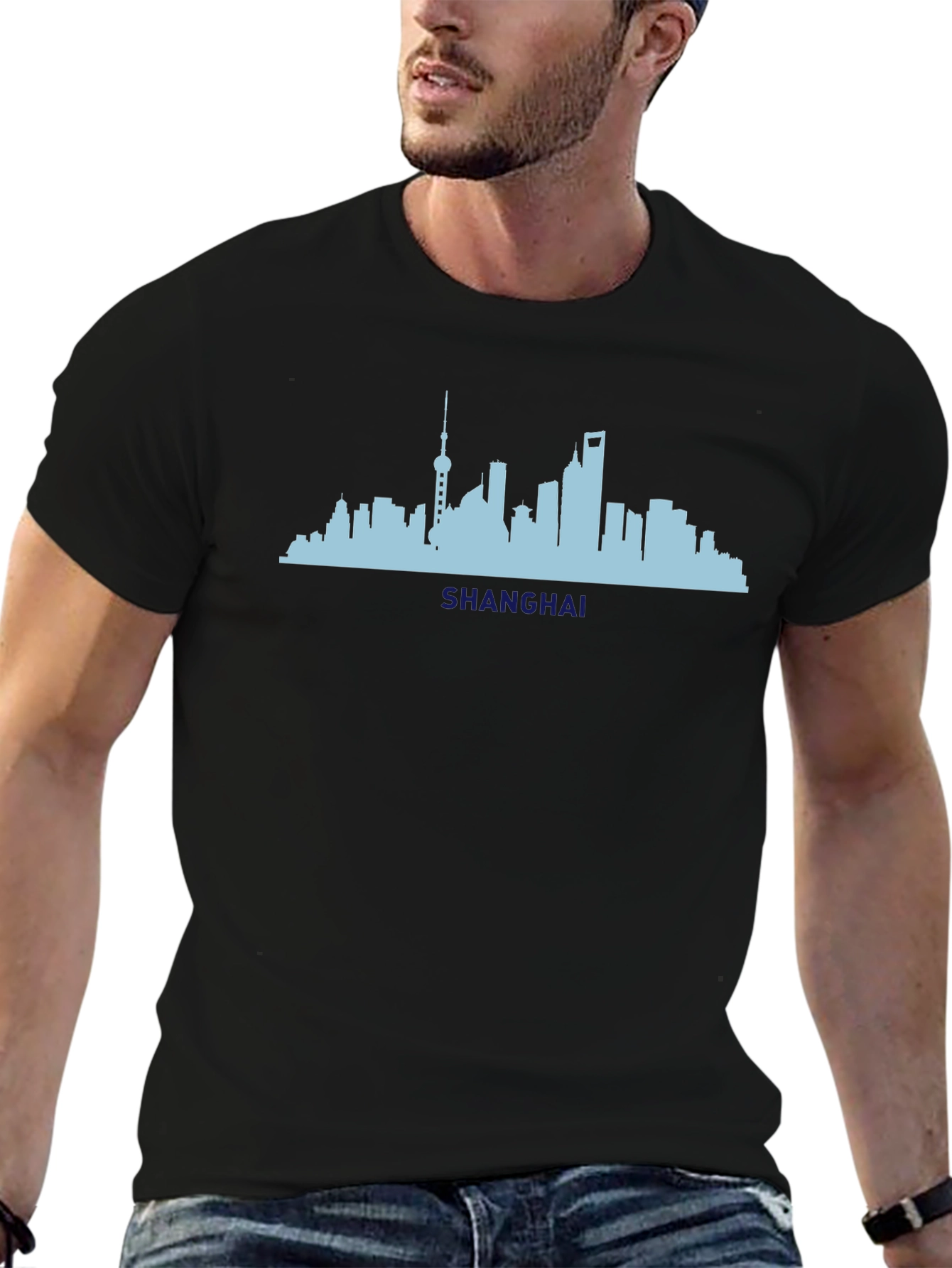 Shanghai Skyline Black T-Shirt
