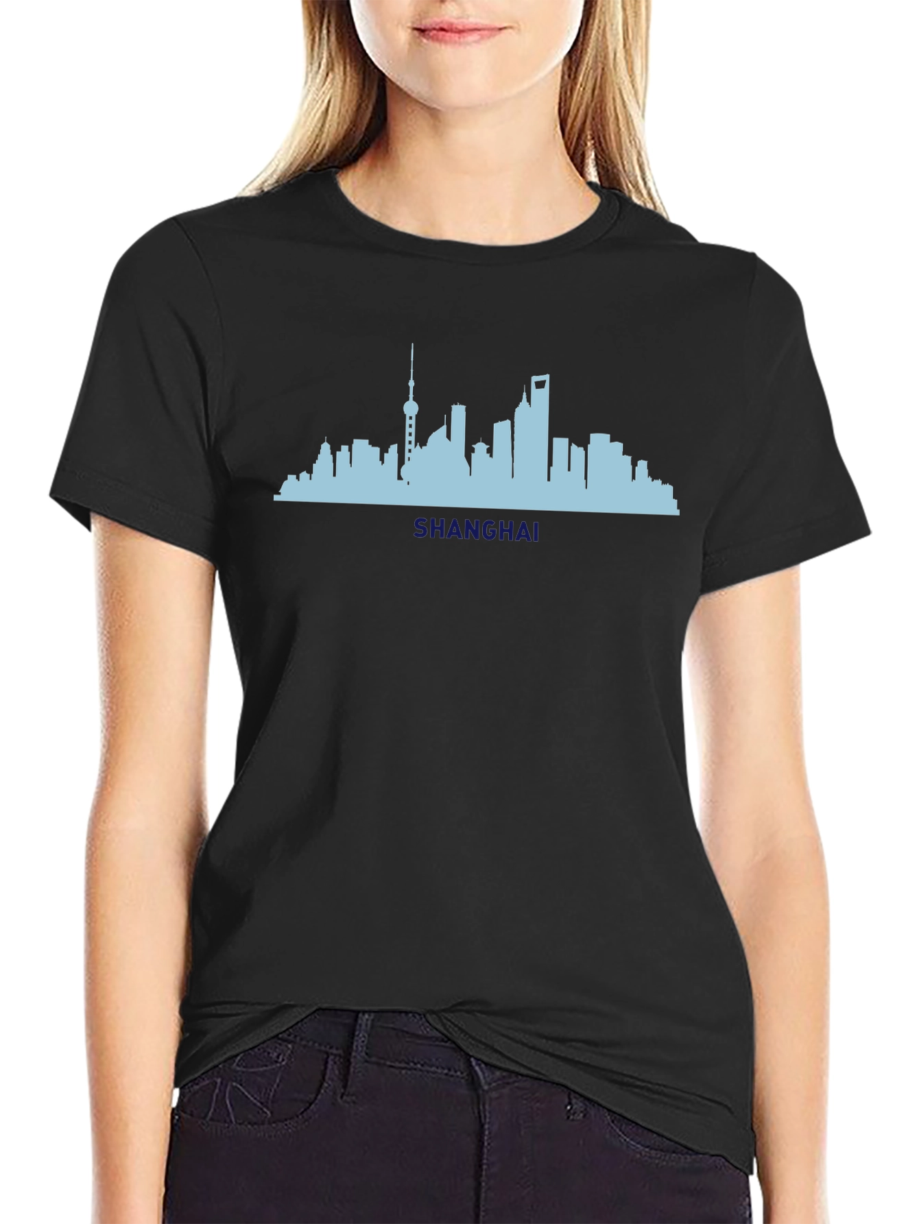Shanghai Skyline Black T-Shirt