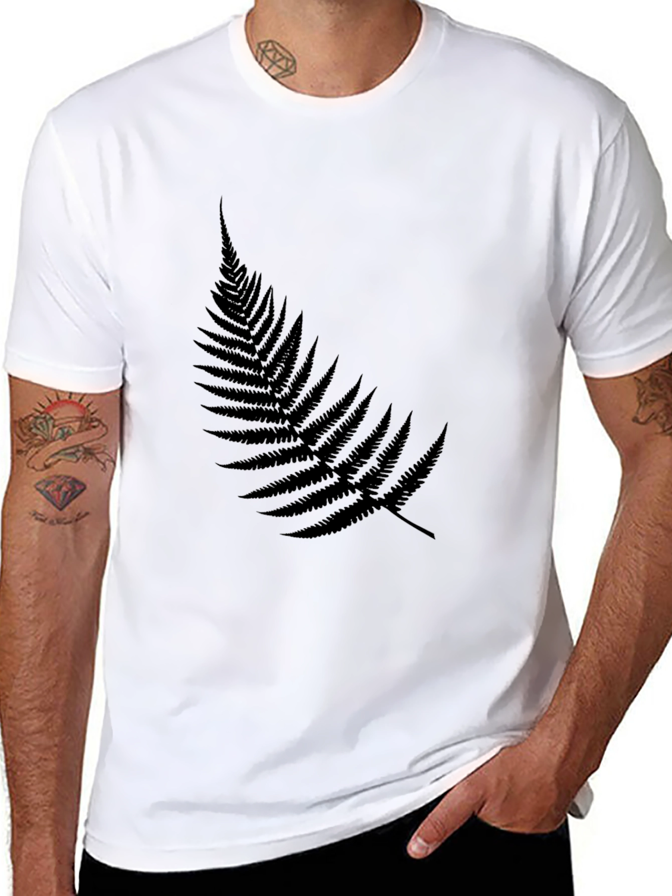 Black T-Shirt with Fern Print