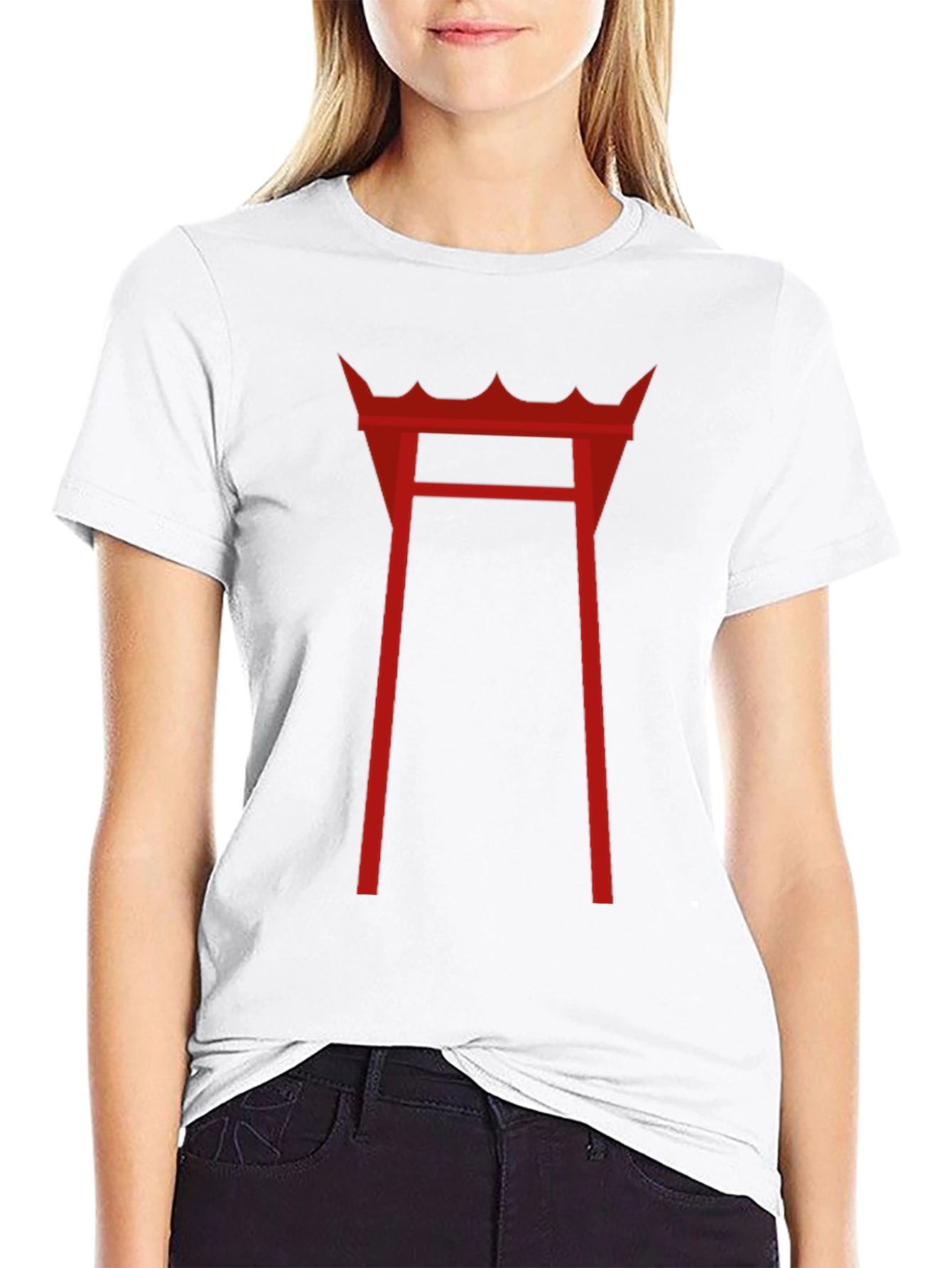 Red Torii Gate Graphic T-Shirt - Black