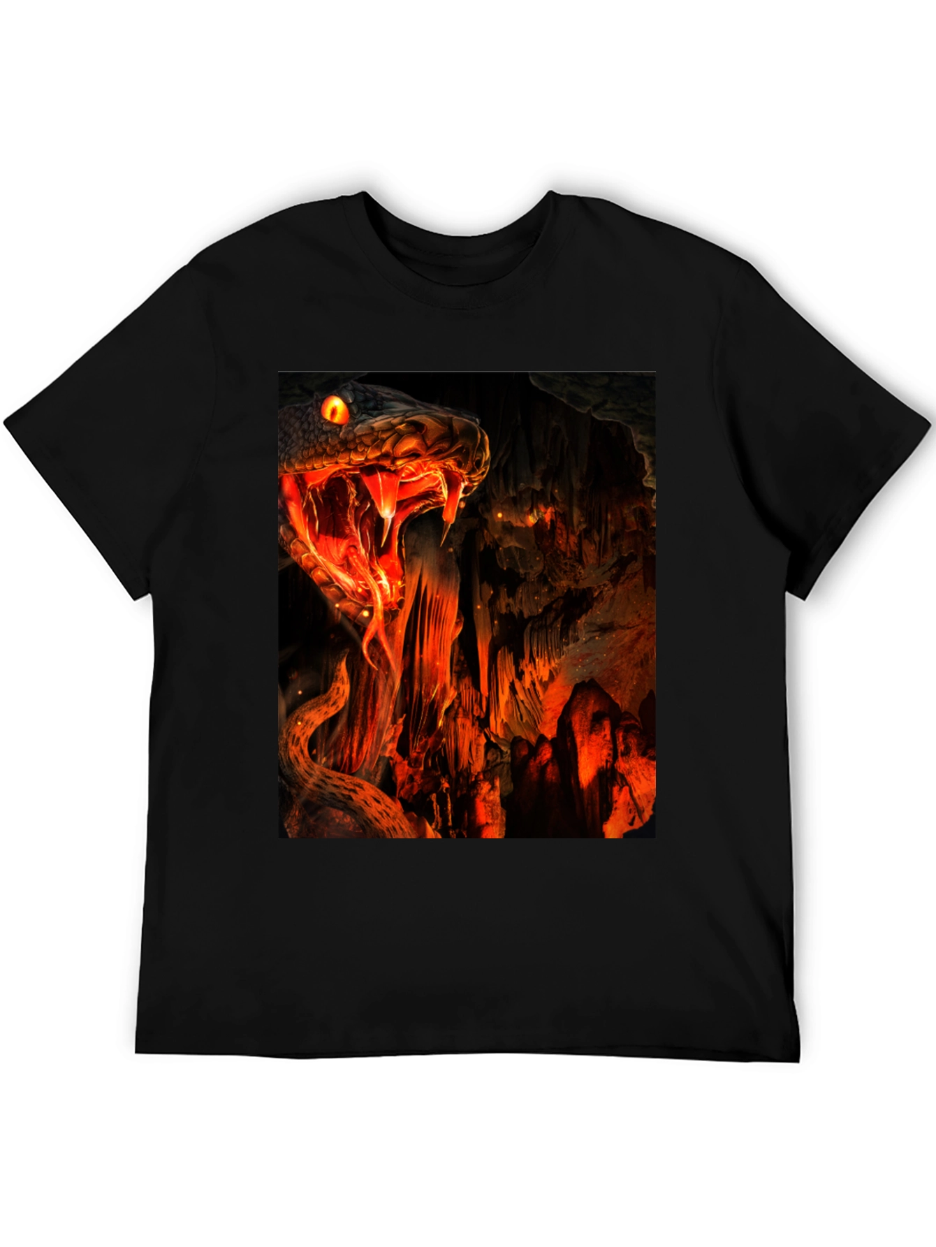 Fiery Snake Print Black T-Shirt