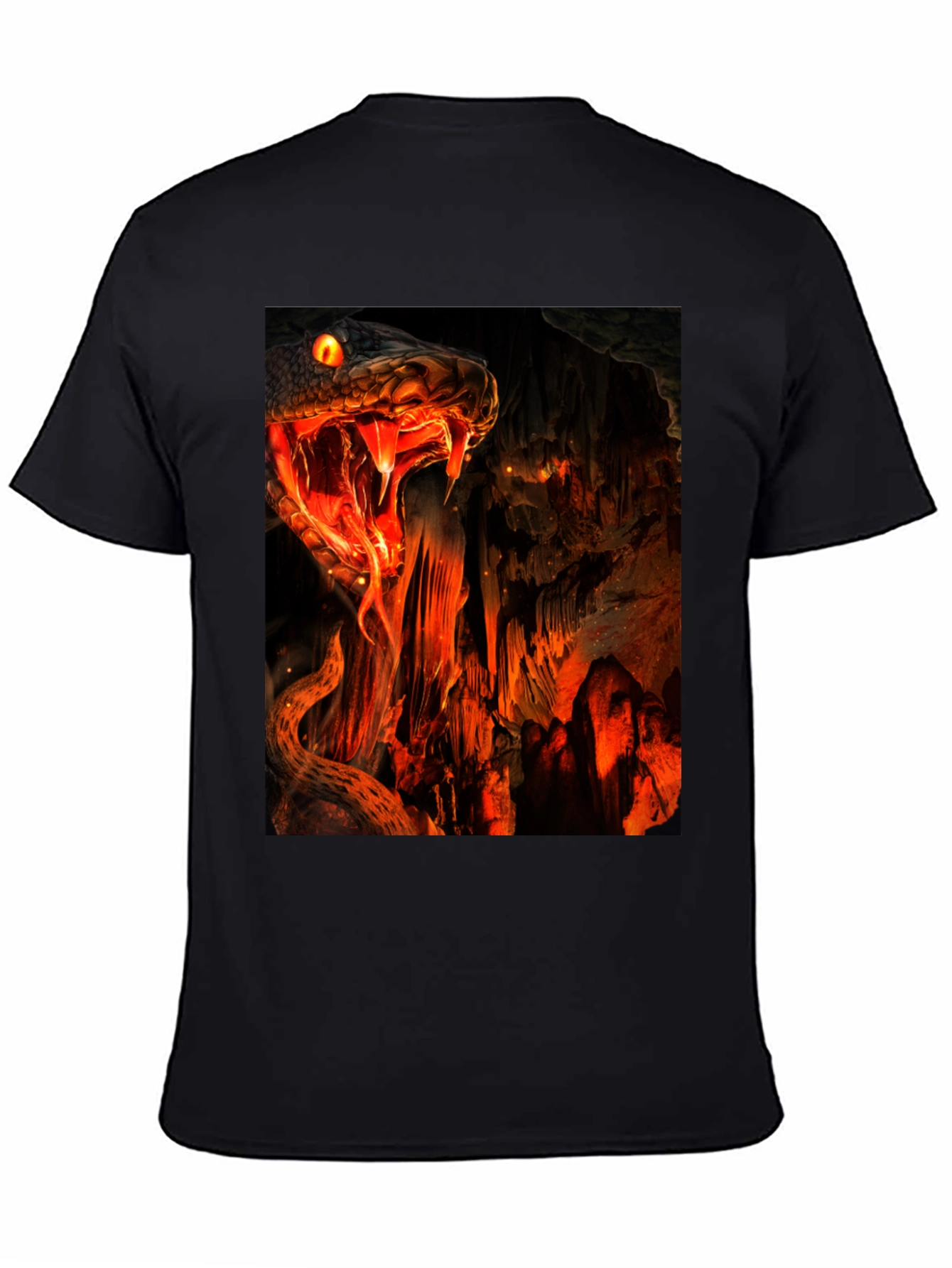 Fiery Snake Print Black T-Shirt