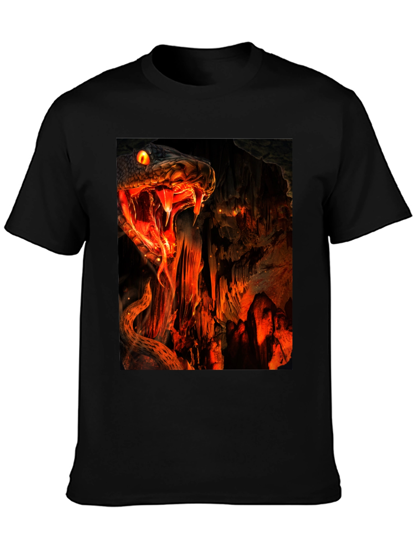 Fiery Snake Print Black T-Shirt