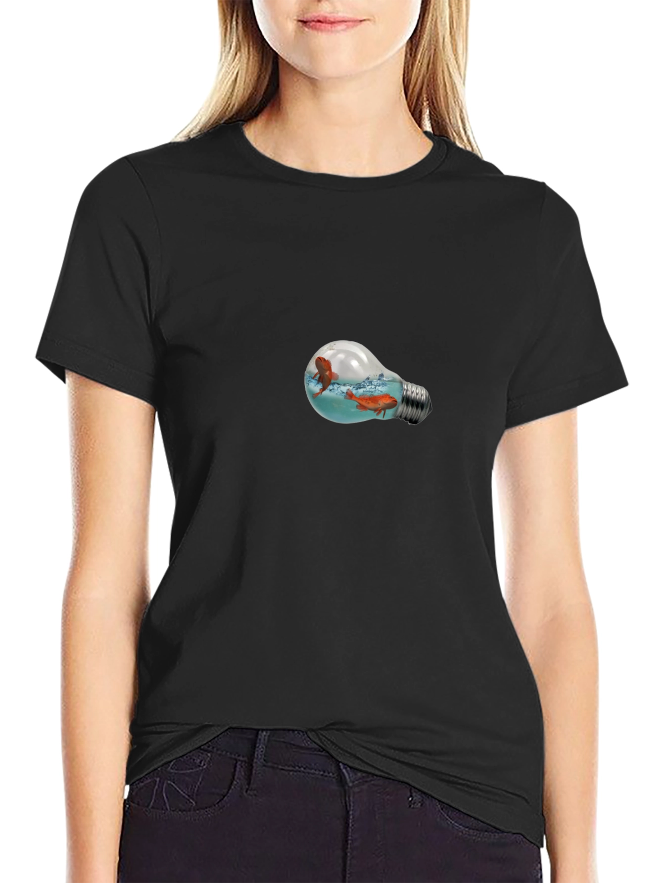 Fish in a Light Bulb Graphic Tee - Black