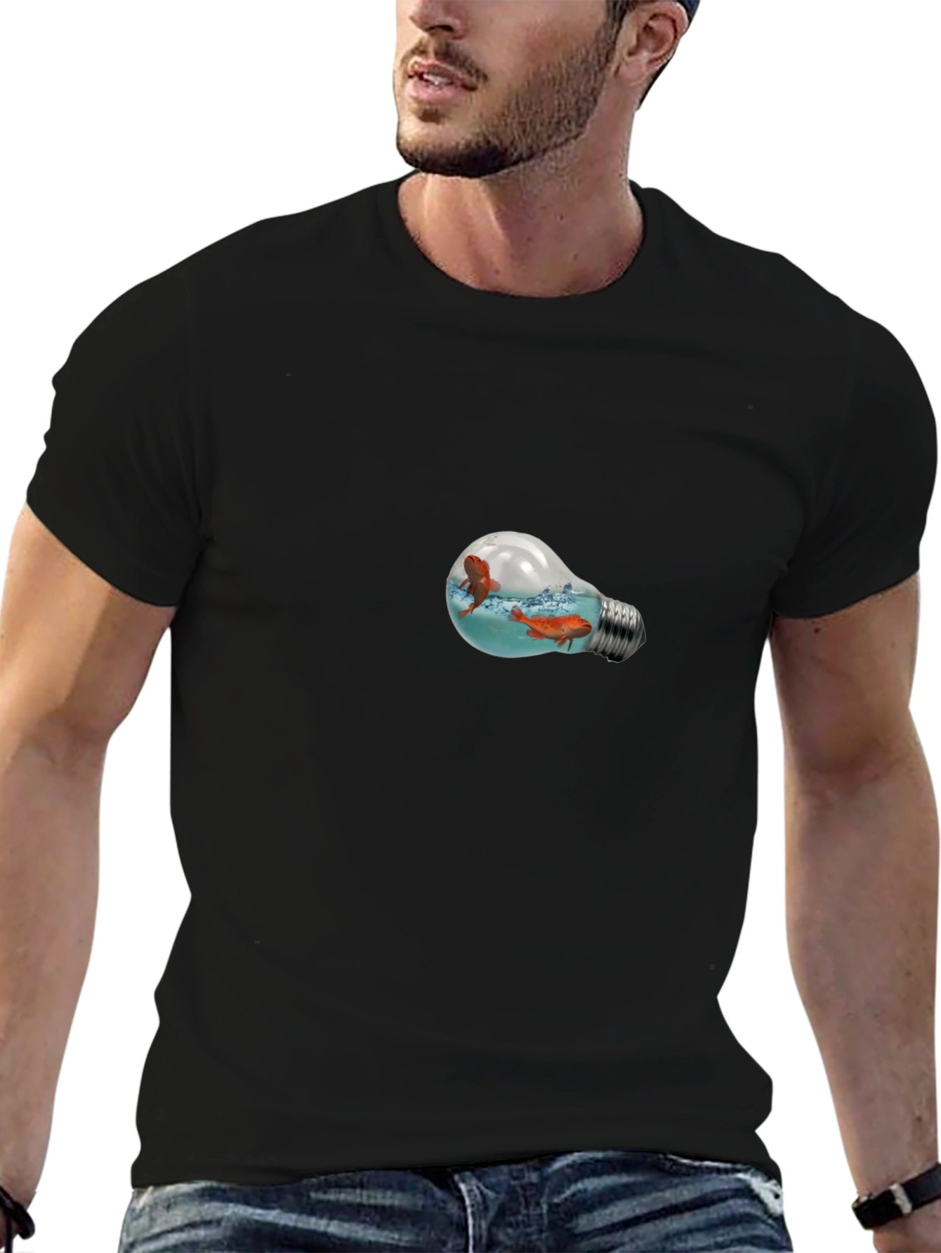 Fish in a Light Bulb Graphic Tee - Black