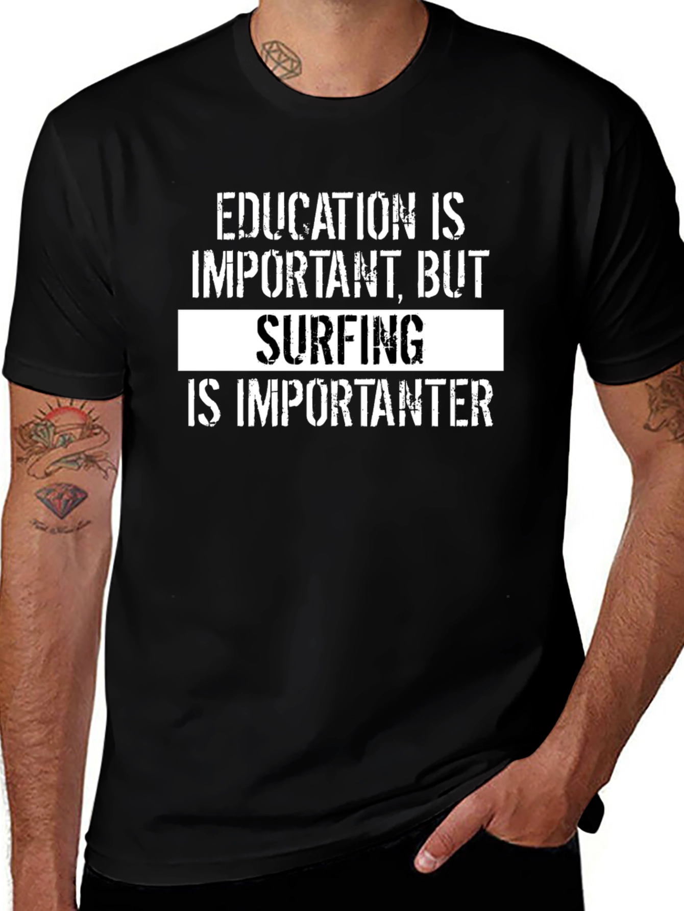 Surfing is Importanter T-Shirt - Black Graphic Tee