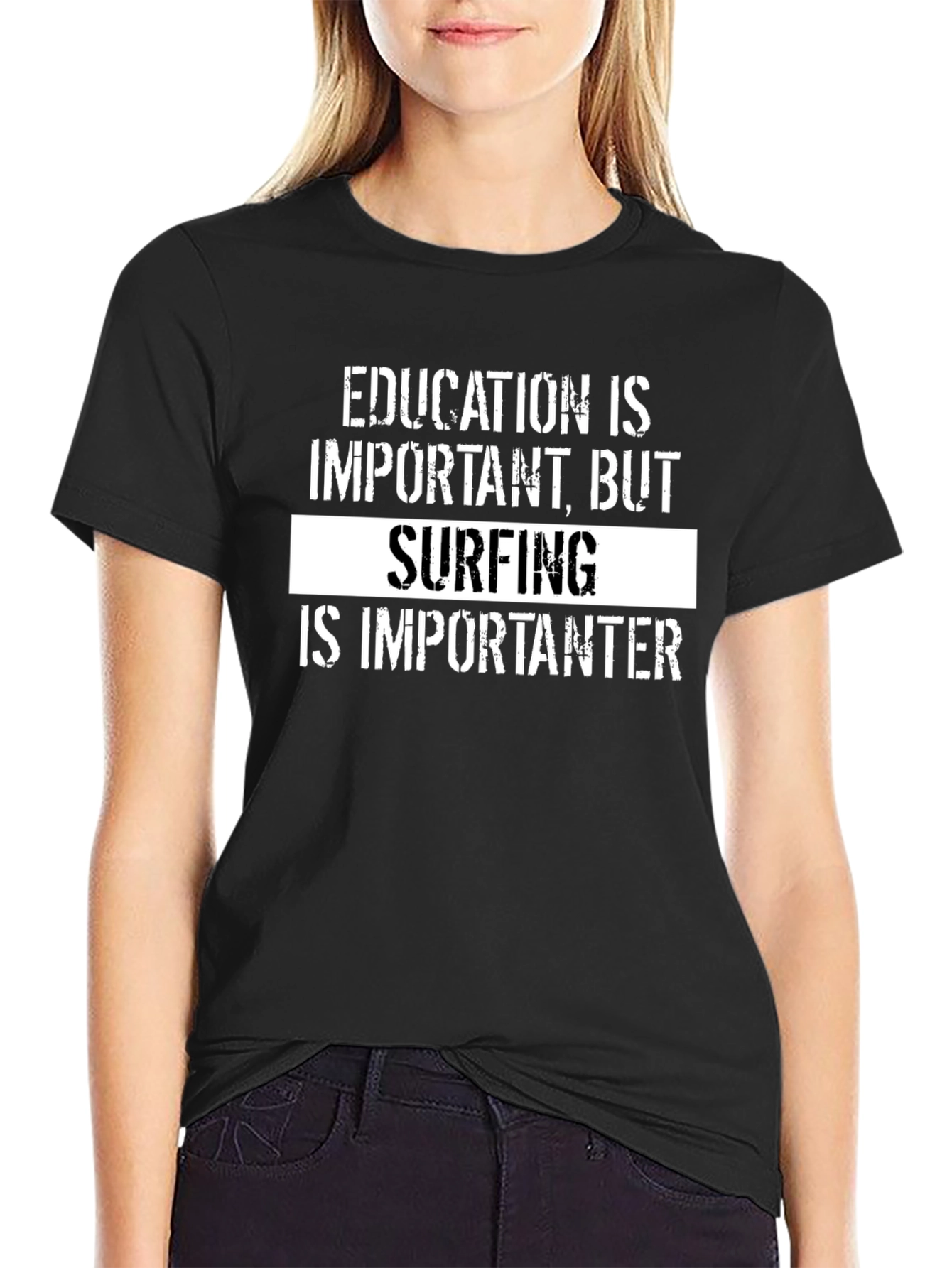 Surfing is Importanter T-Shirt - Black Graphic Tee