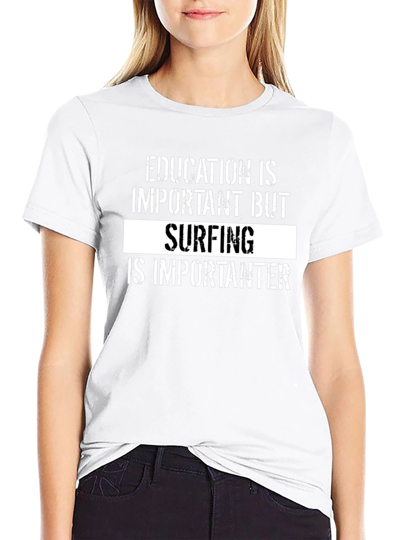 Surfing is Importanter T-Shirt - Black Graphic Tee