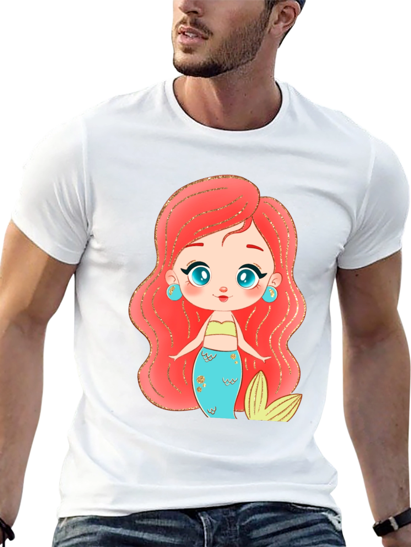 Mermaid Cartoon Graphic Black T-Shirt