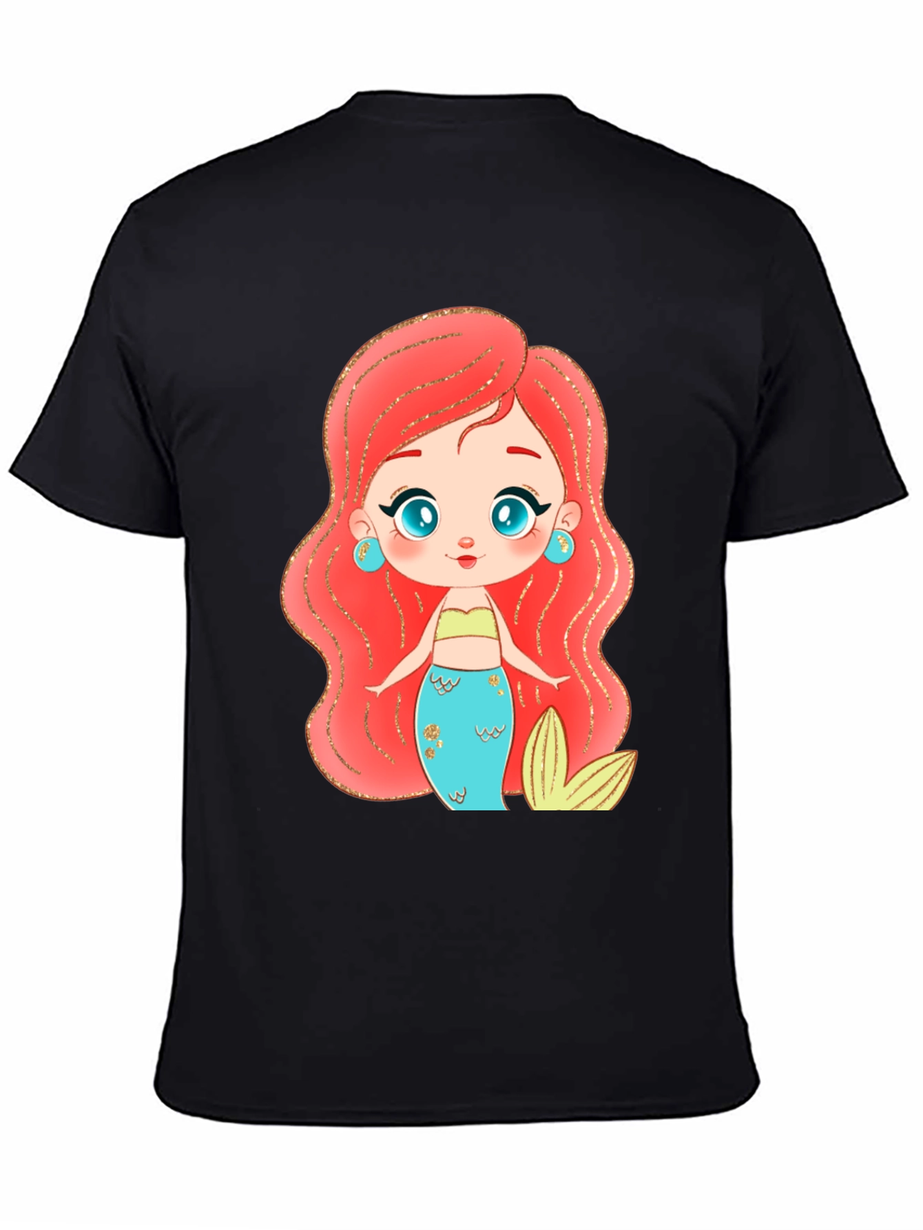 Mermaid Cartoon Graphic Black T-Shirt